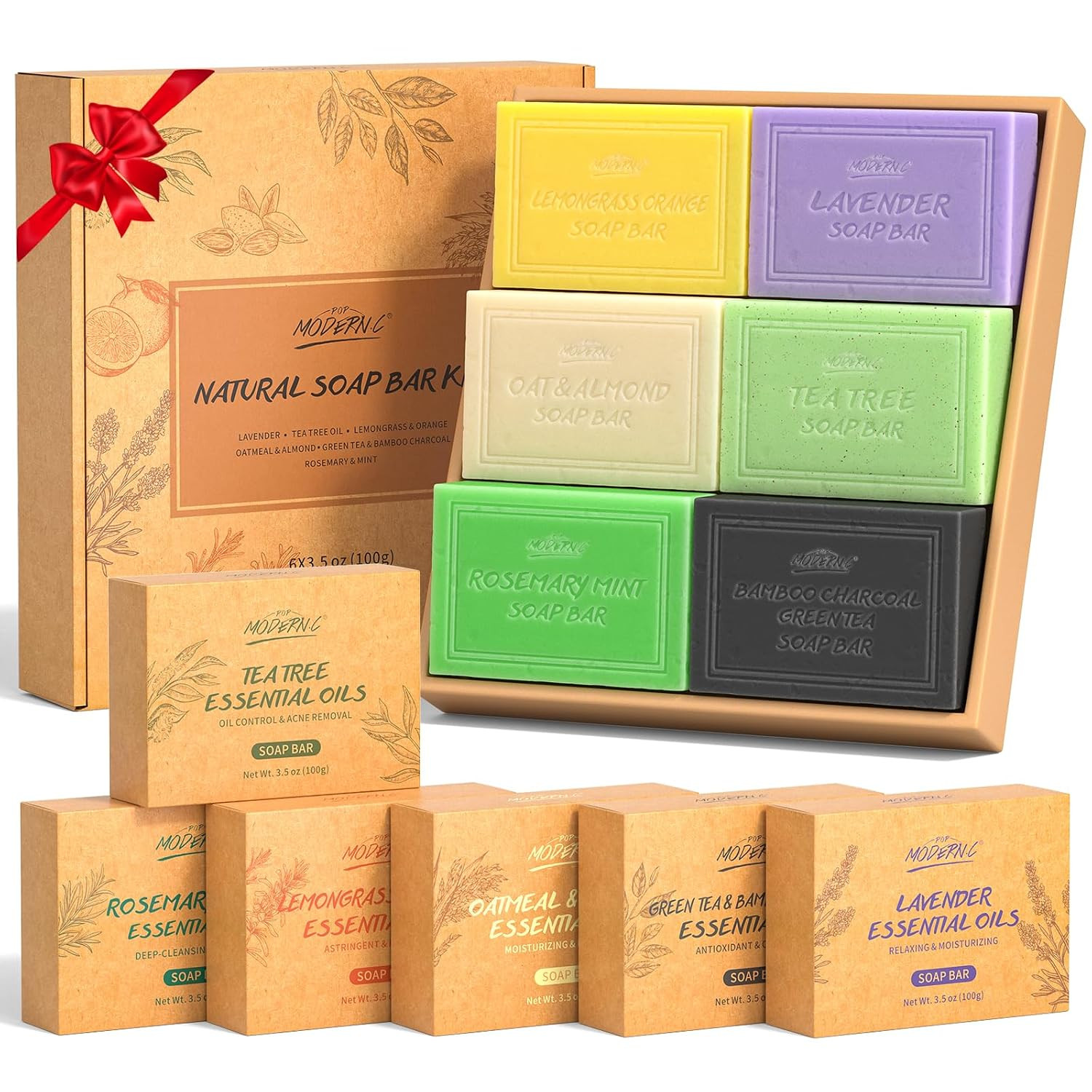 Natural Organic Bar Soap Set 6Pcs Plant Extracts Body Face Gift Men Women