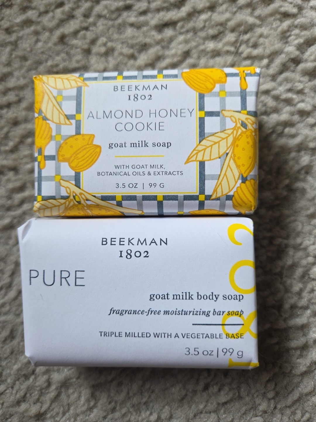 Beekman 1802 Goat Milk Soap Almond Honey Cookie & Pure 3.5 Oz Bars