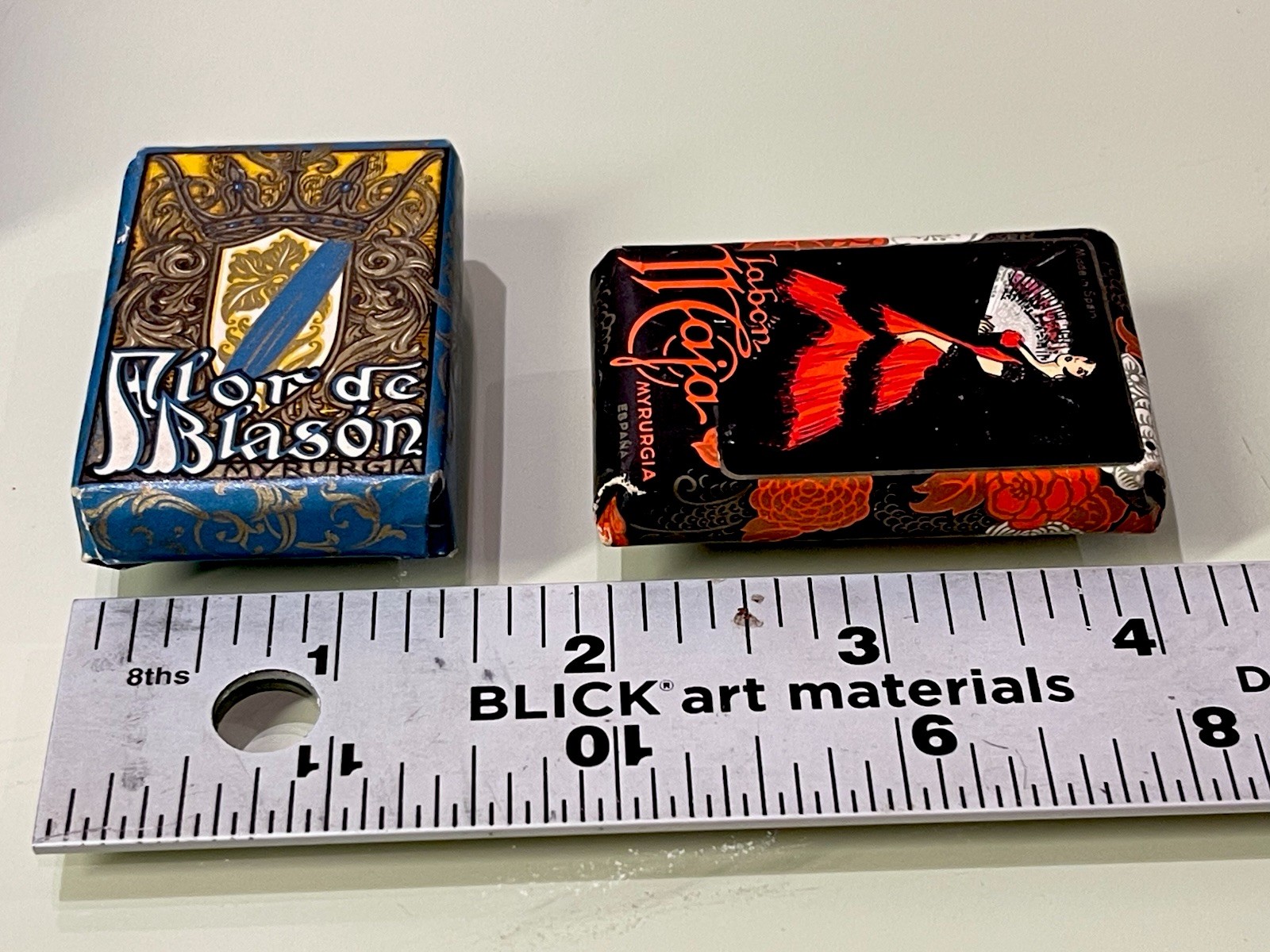 MYRURGIA Vintage RARE Small Travel 2 PERFUMED SOAPS Flor De Blason & Jabon Maja