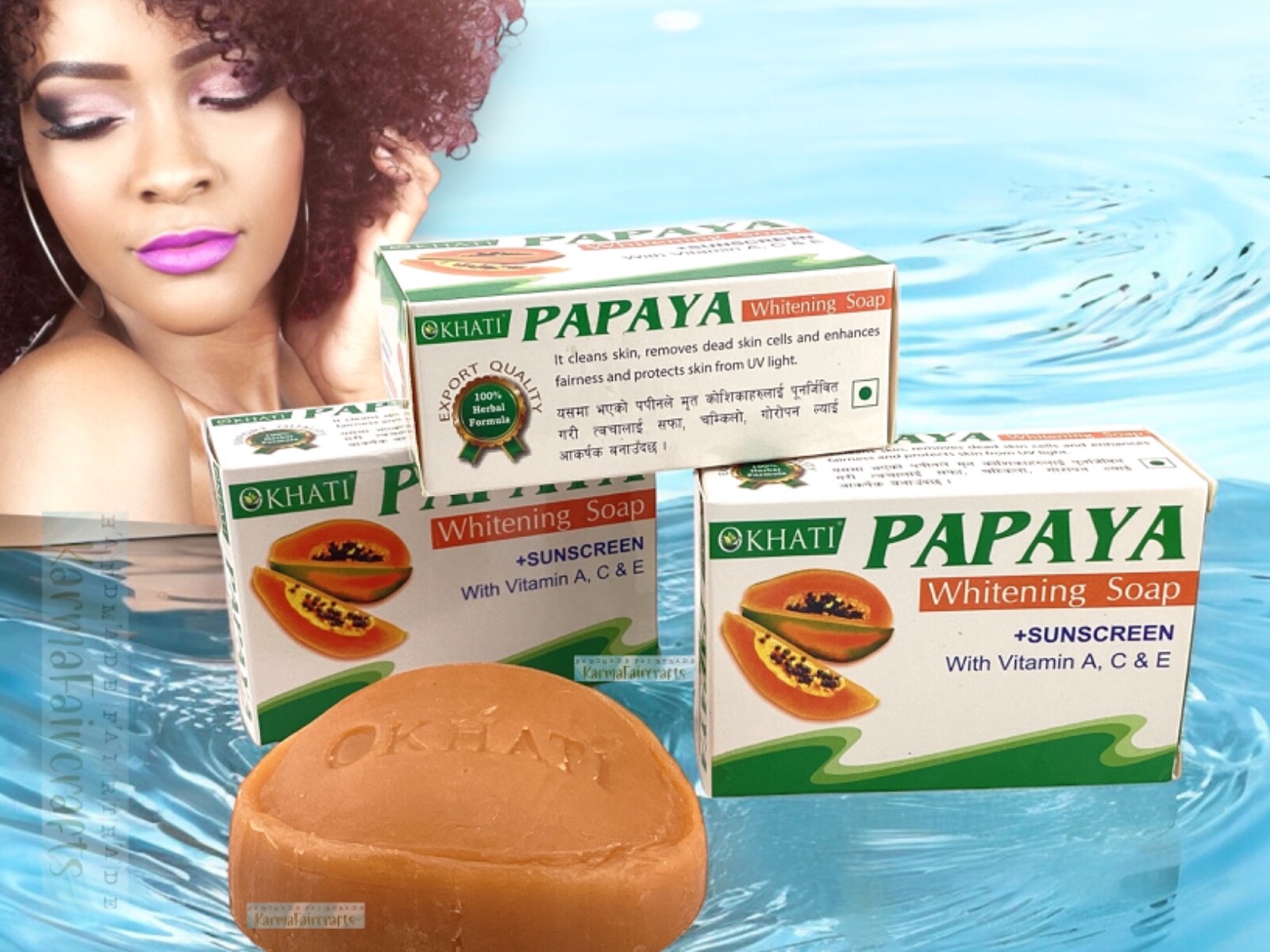 Natural Papaya Soap 3 Pcs Whitening Vegan Skin Brightening Herbal Face Soap.