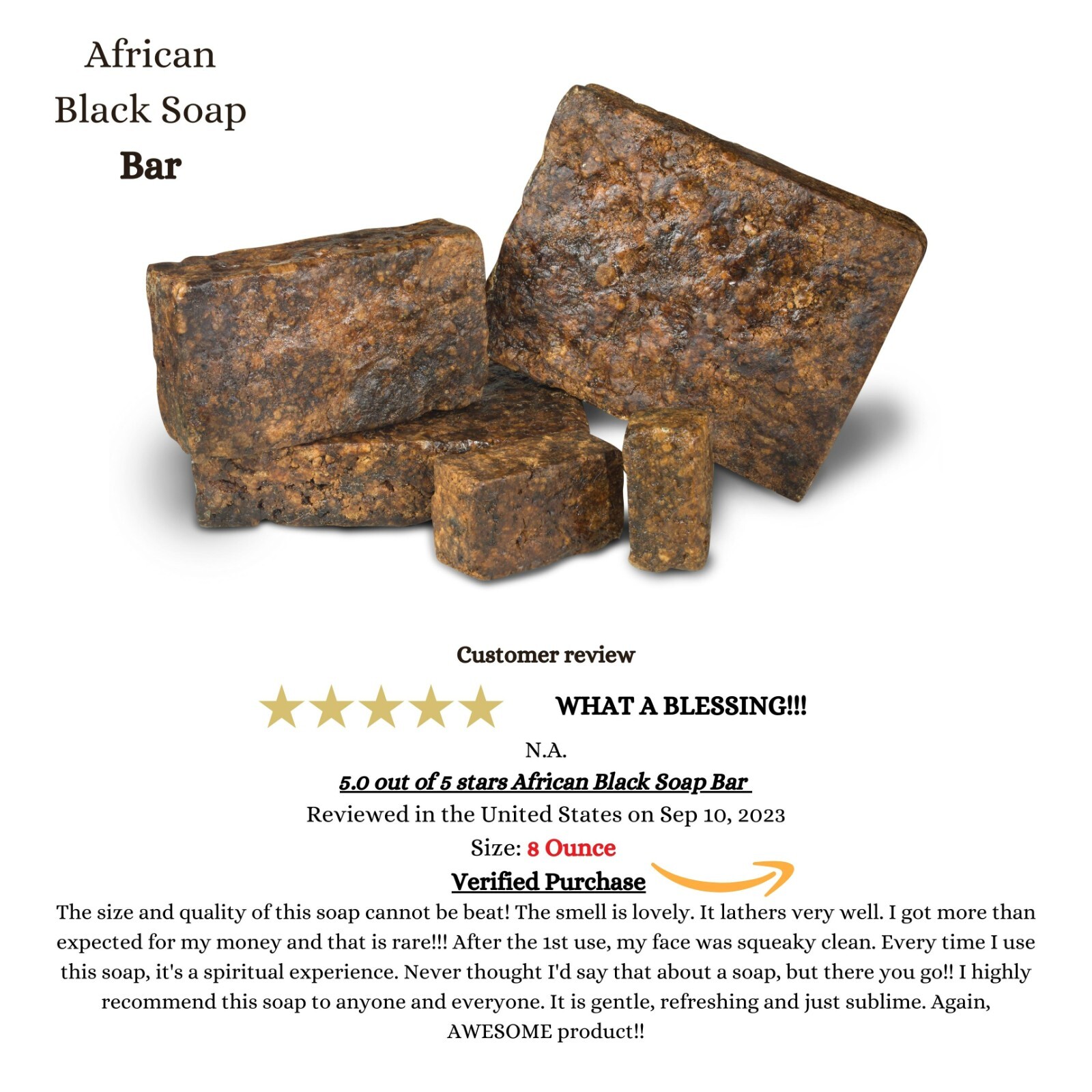 African Black Soap Bar 6 oz. Organic Raw Natural Soap Skin Body Hair Face Wash