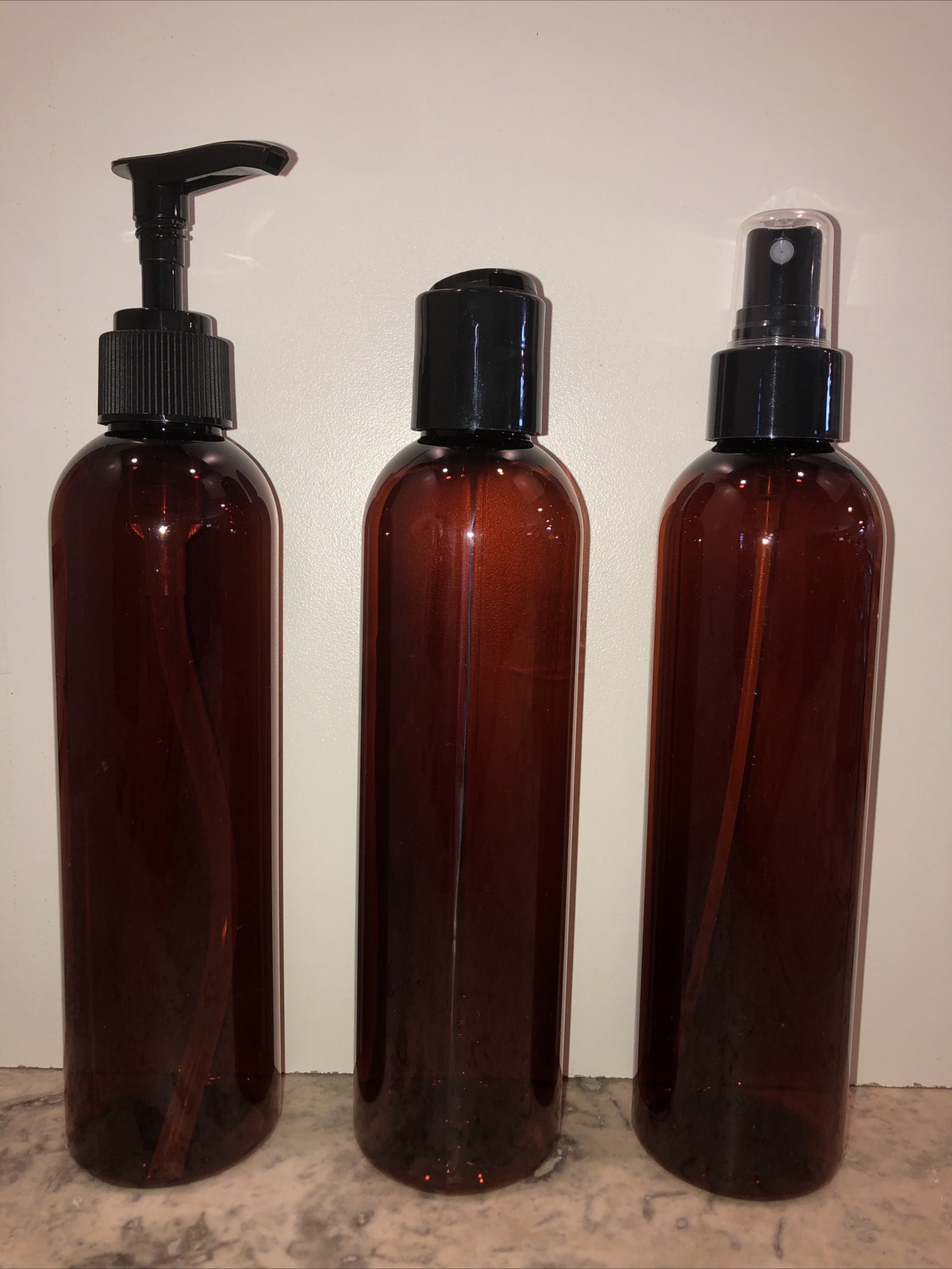 8 oz PET Plastic BPA Free 24/410 Amber Round Bullet Bottles (22 qty) choose caps