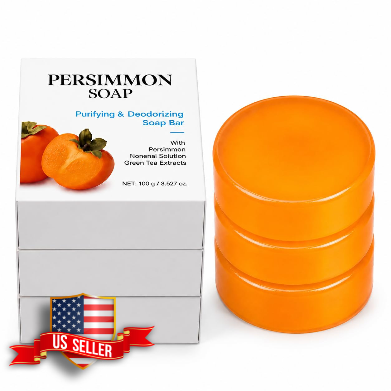 Persimmon Odor Soap 3 Pack 10.5 oz with Green Tea and Shea Butter