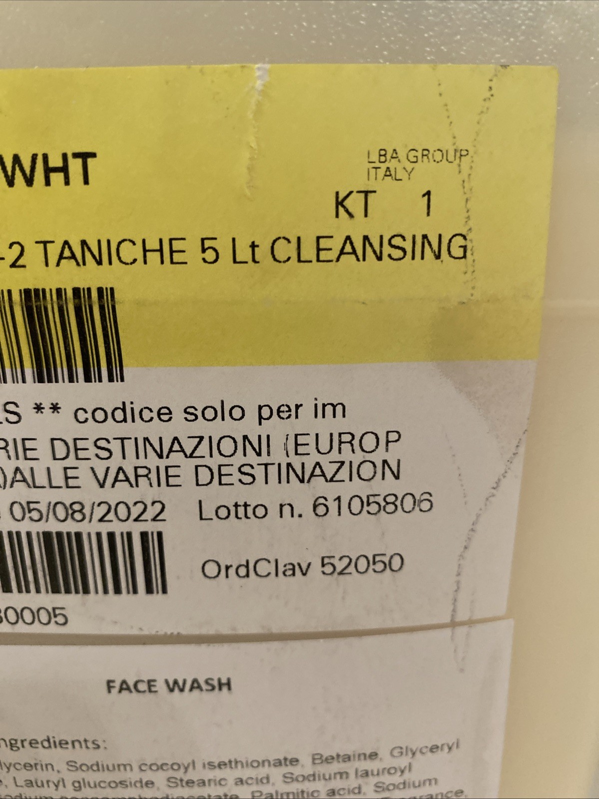 La Bottega Italy W Hotel Face Wash Cleanser Refill Jumbo 5 Liter Luxury