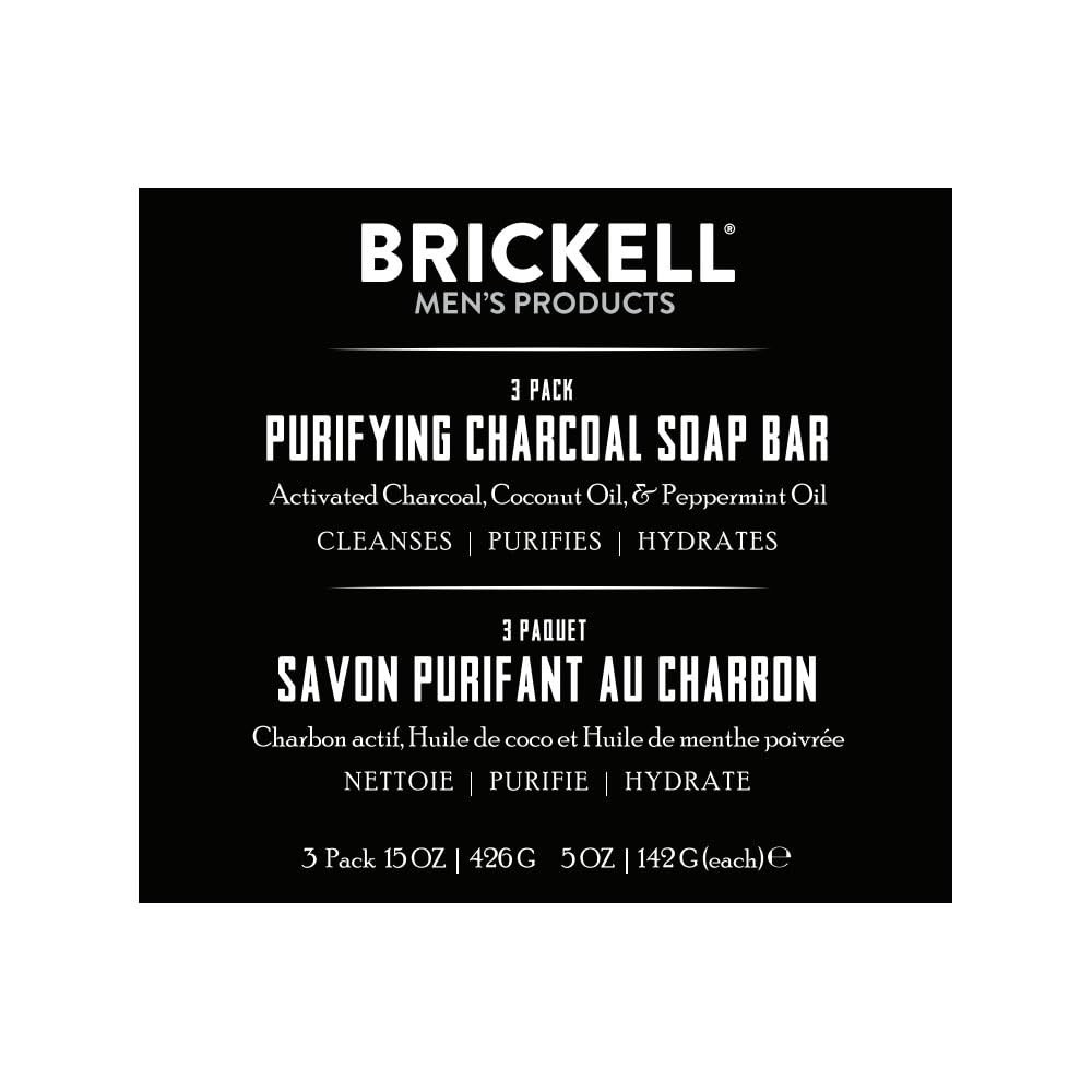 Brickell Men’s Purifying Charcoal Soap Bar for Men, Exfoliating Bar Soap Hand…