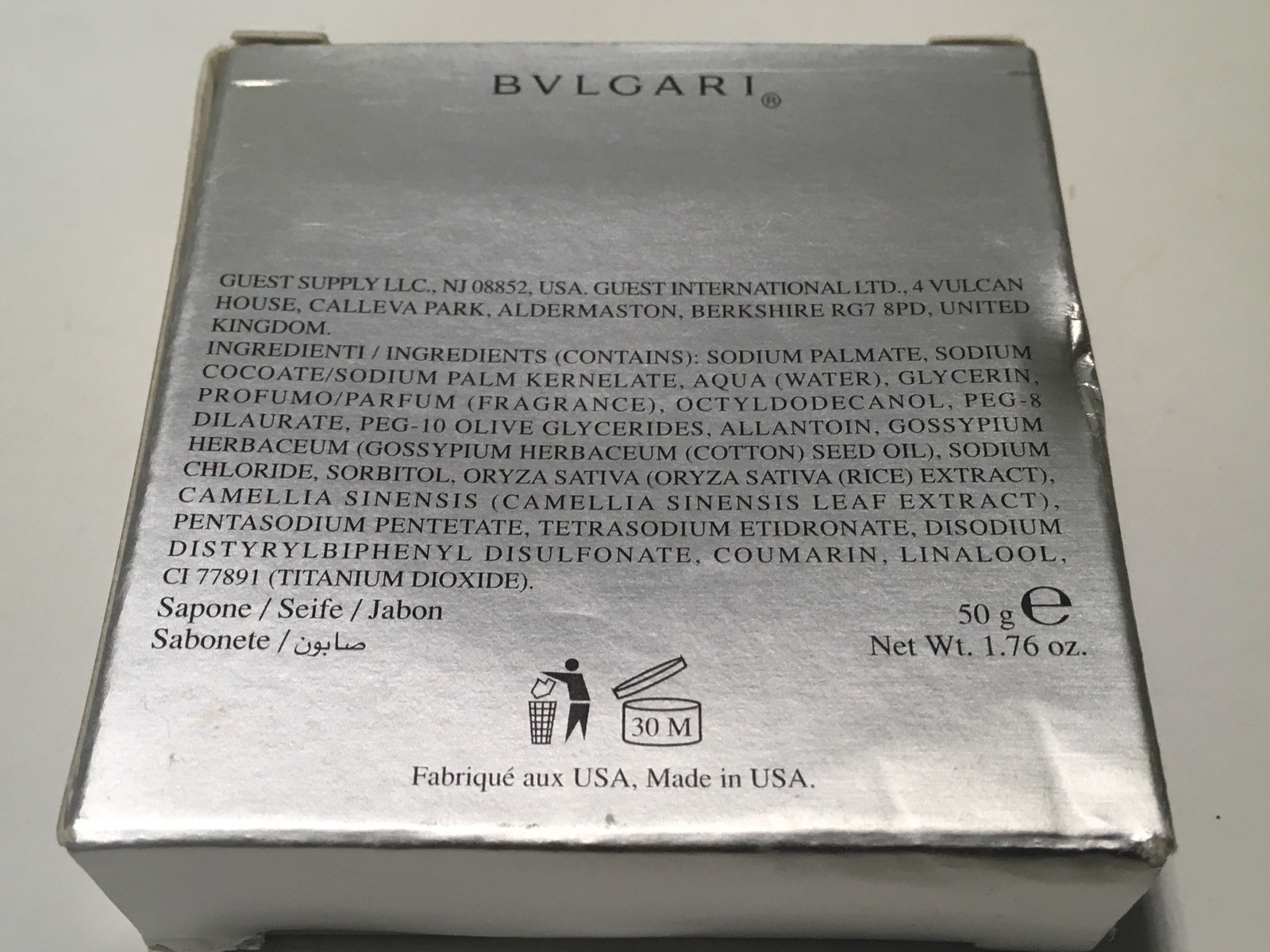 Bvlgari Eau Parfumee Au The Blanc Savon Soap Bar 50g 1.76oz