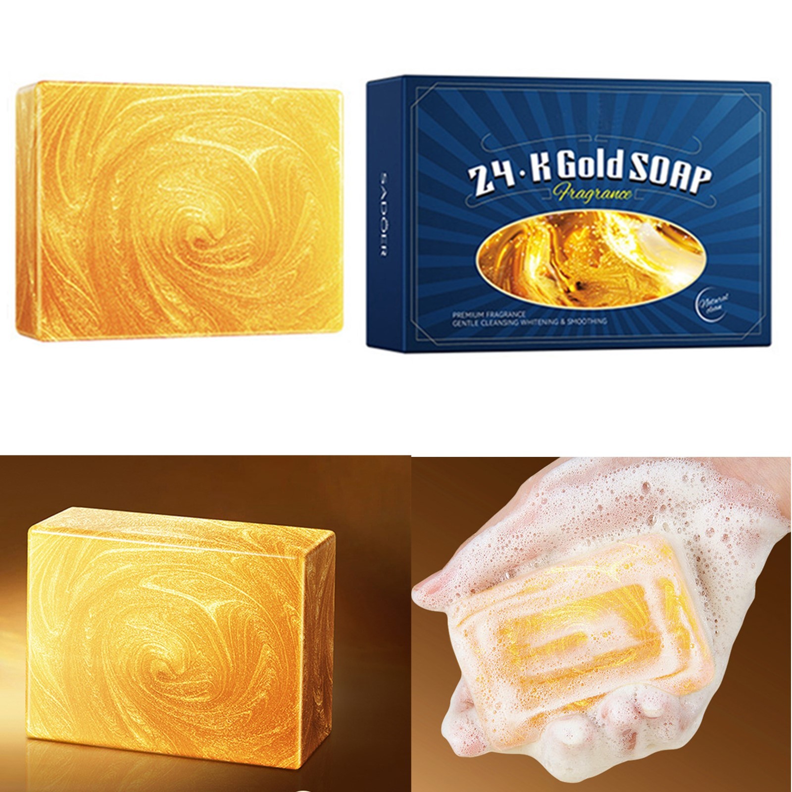 1Pcs 24K Gold Essential Oil Soap Bar Lasting Fresh Soap Fragrance 100g