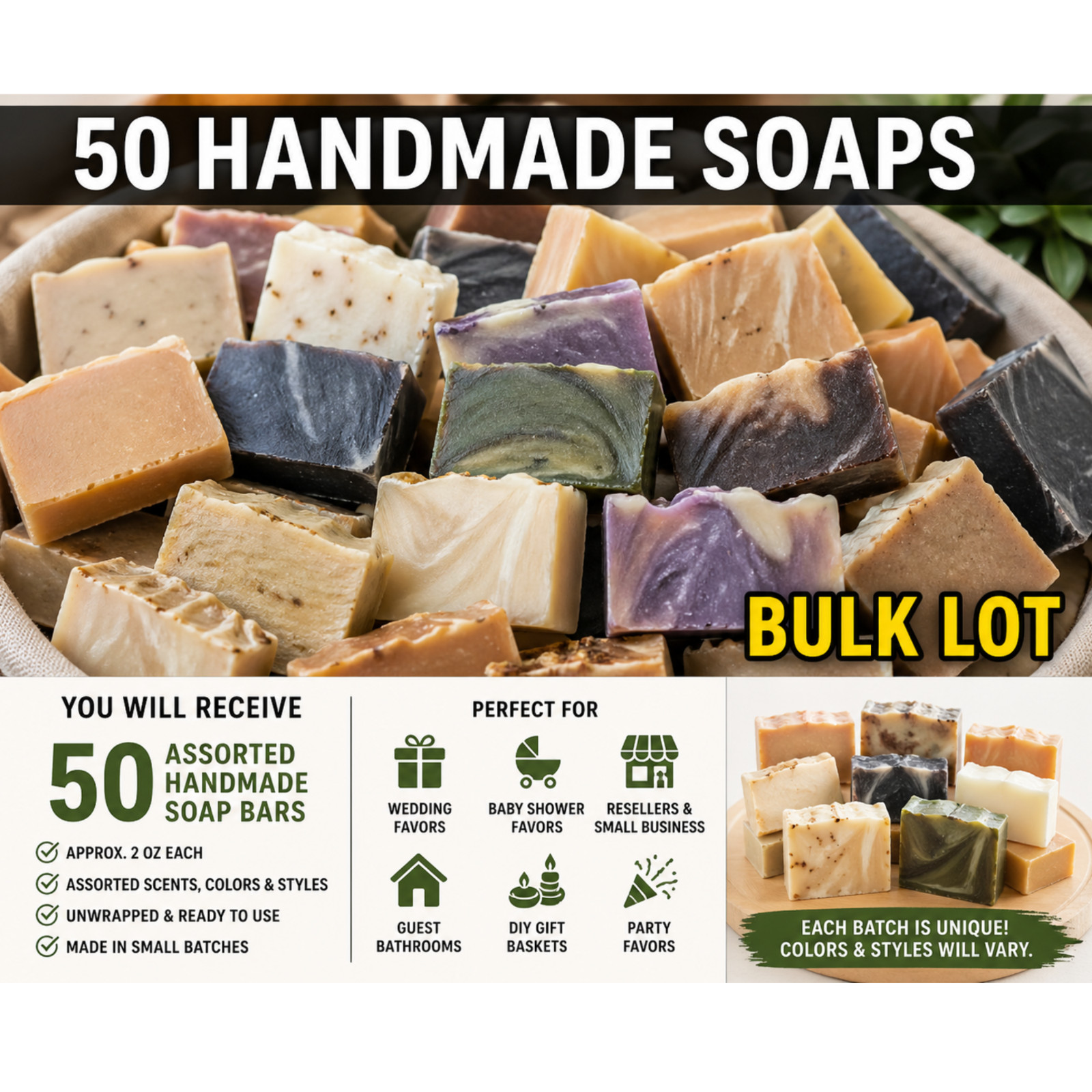 50 Guest Soaps Bulk Airbnb Hotel Bathroom Soap Set Small Handmade Bars Natural