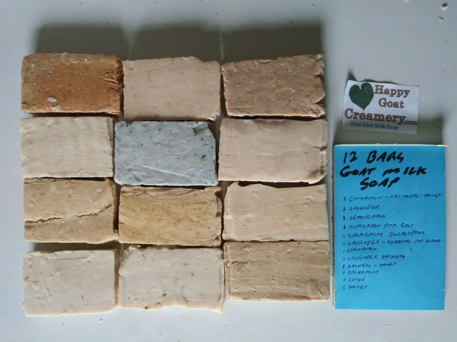 12 BARS RAW GOAT MILK SOAP HAPPY GOAT CREAMERY OATMEAL & HONEY LAVENDER SPEARMIN
