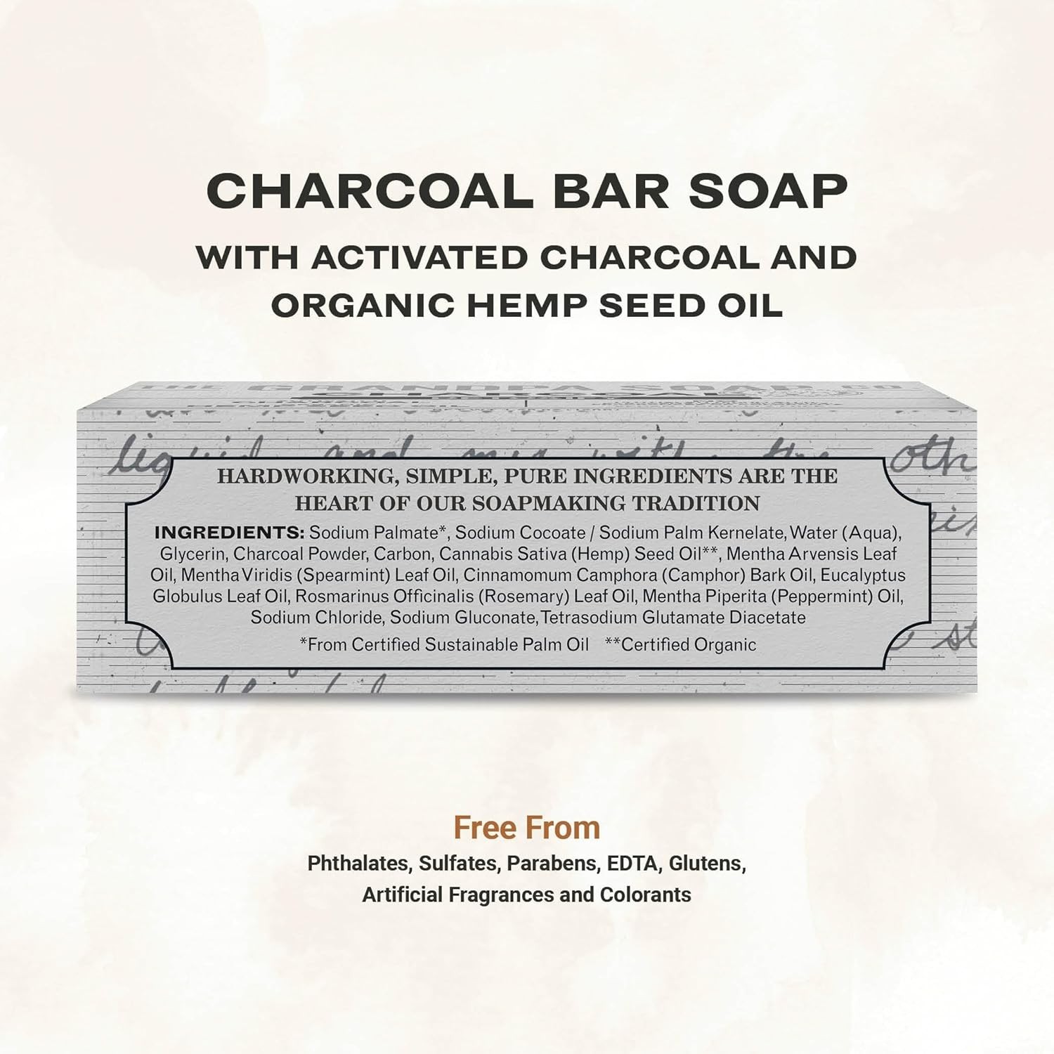 The Grandpa Soap Company Charcoal Bar Soap – With Activated Charcoal Hemp See…