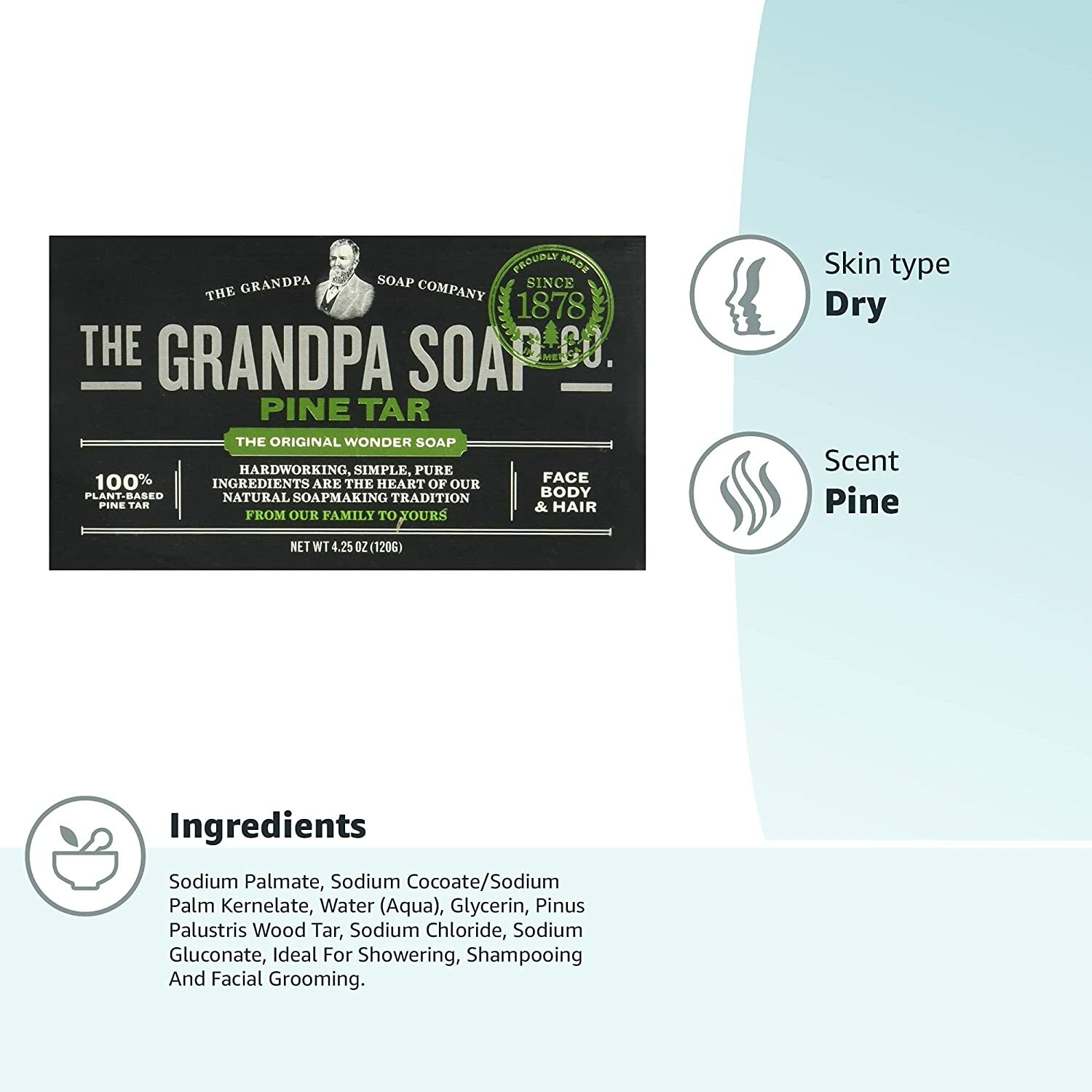The Grandpa Soap Co. – Face & Body Bar Soap Pine Tar – Large Bar 4.25 oz