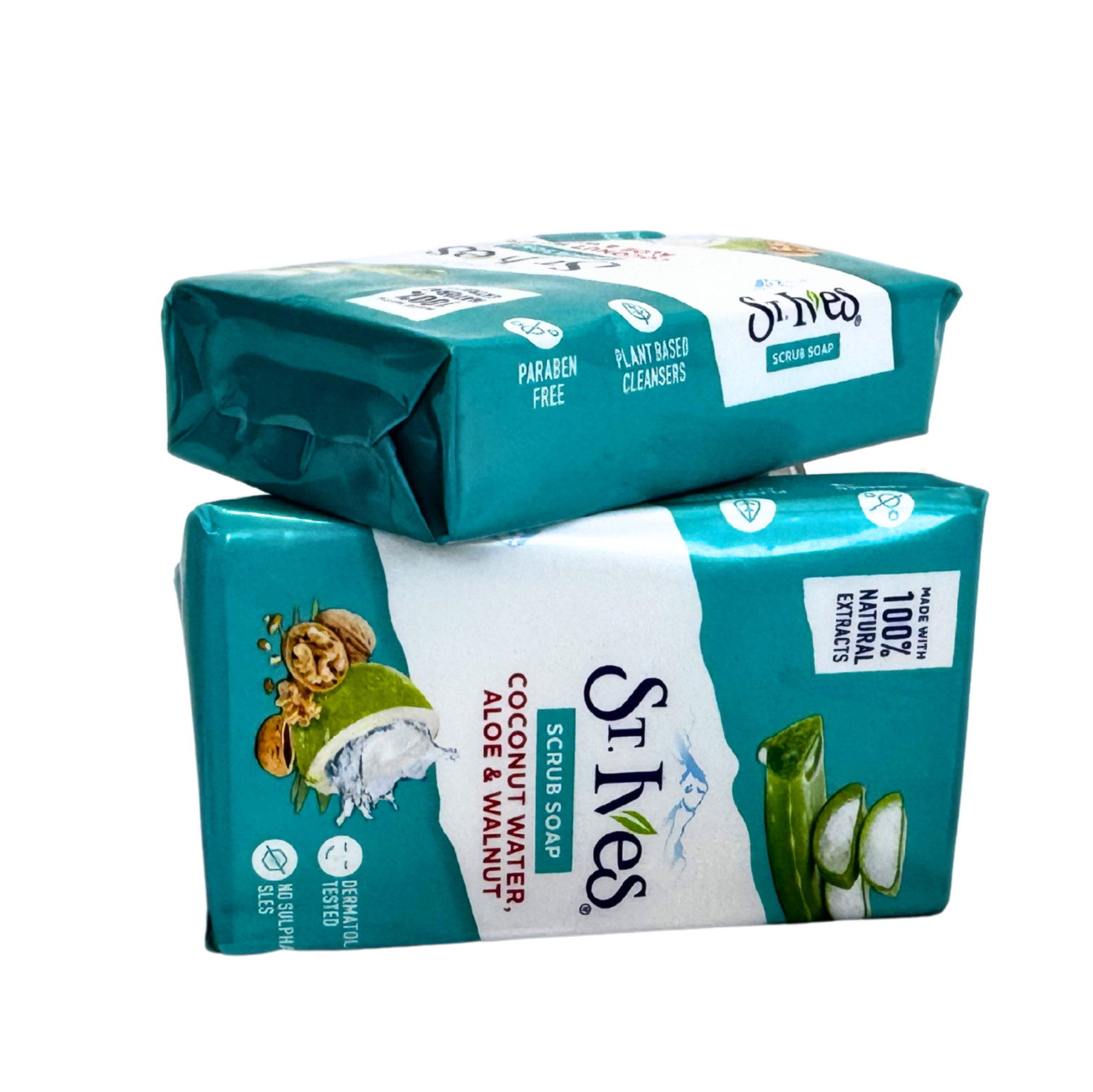 2 pack of 100% Natural St Ives Coconut Water, Aloe vera & Walnut Bar Soap