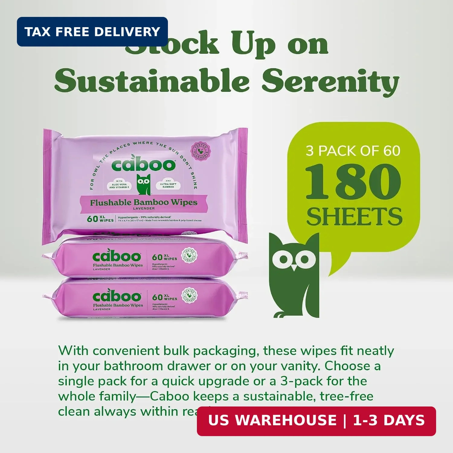 Caboo Lavender Flushable Wipes | Certified Flushable, Septic Safe, Chemical Free