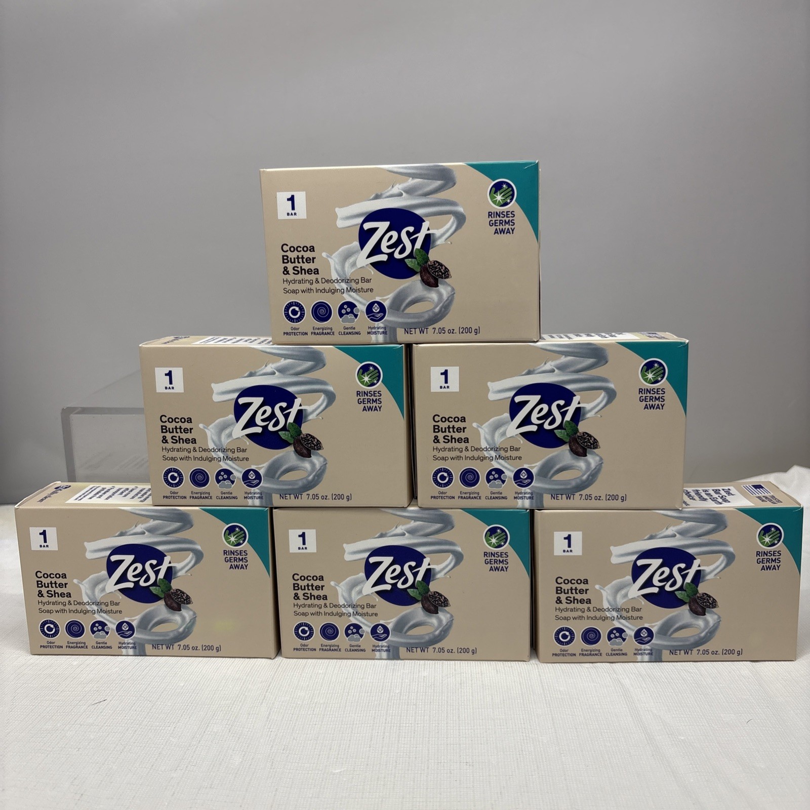 6 X Zest 7.05oz COCOA BUTTER & SHEA Hydrating & Deodorizing JUMBO Bar Soap (B77