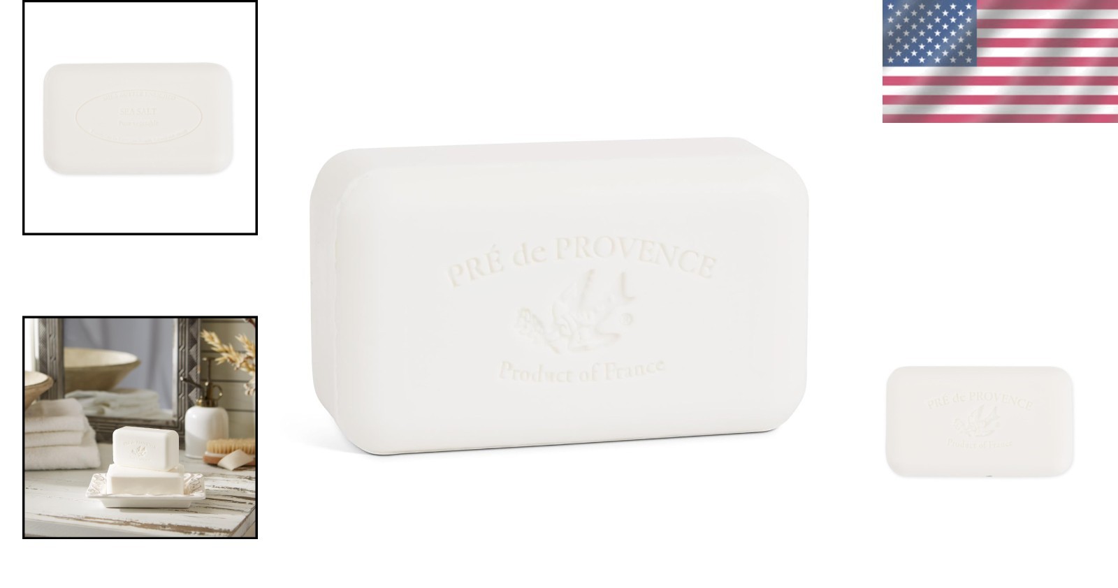 Natural French Soap Bar Enriched with Shea Butter, Luxe Sea Salt, 5.3 Ounces