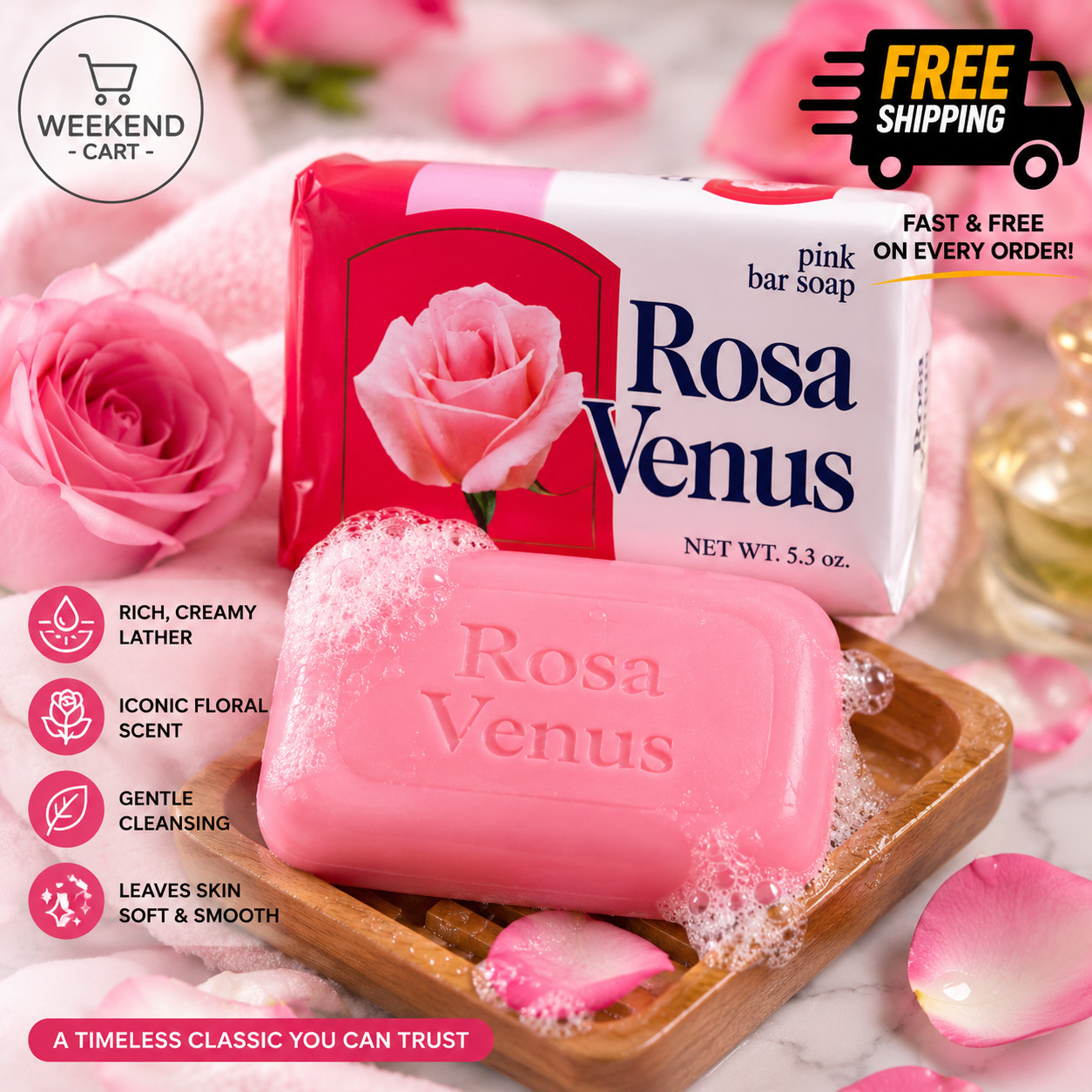 Rosa Venus Pink Beauty Bar Soap 3.5 oz Classic Moisturizing Bath and Body