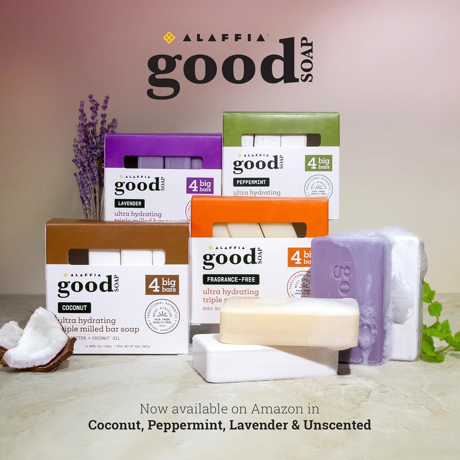 Alaffia Lavender Good Soap Value Pack 4 Count, 20 OZ