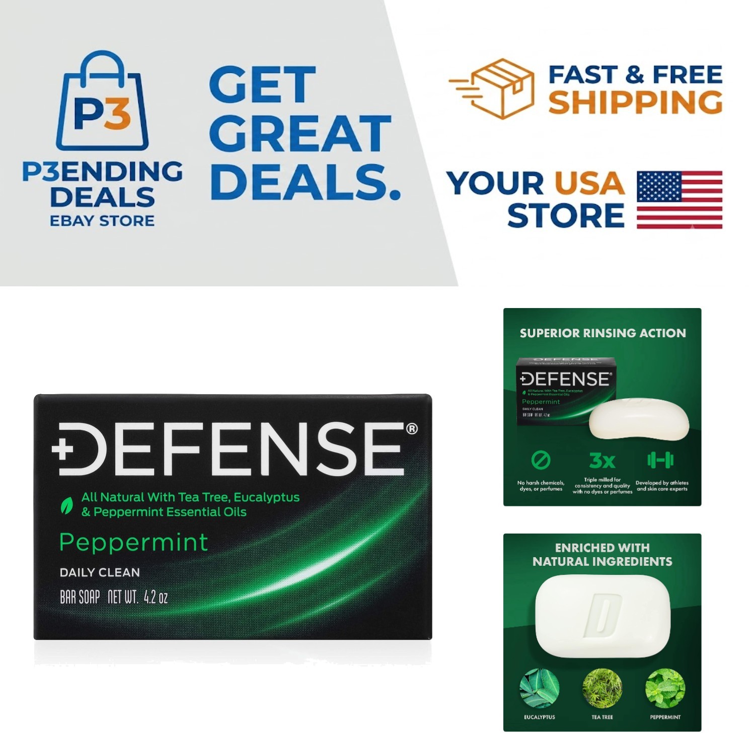 Men’s Hypoallergenic Peppermint Bar Soap – Tea Tree Oil for Sensitive Skin