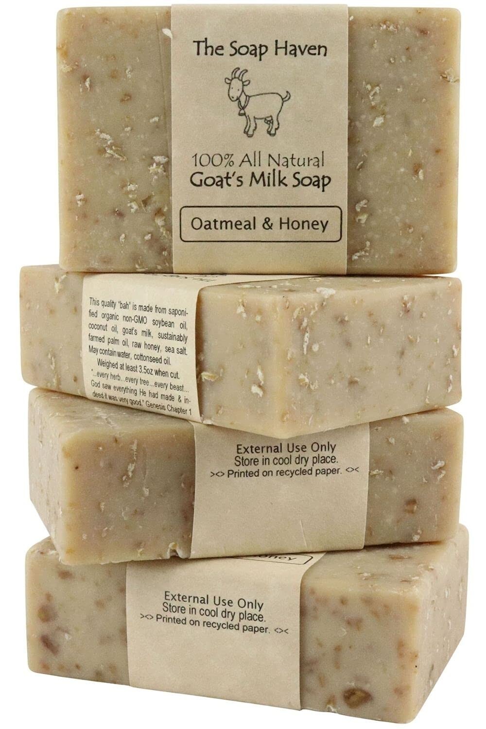 Oatmeal Soap – Pack of 4 Oatmeal & Honey, Goat Milk Soap Bars. All Natural, Unsc