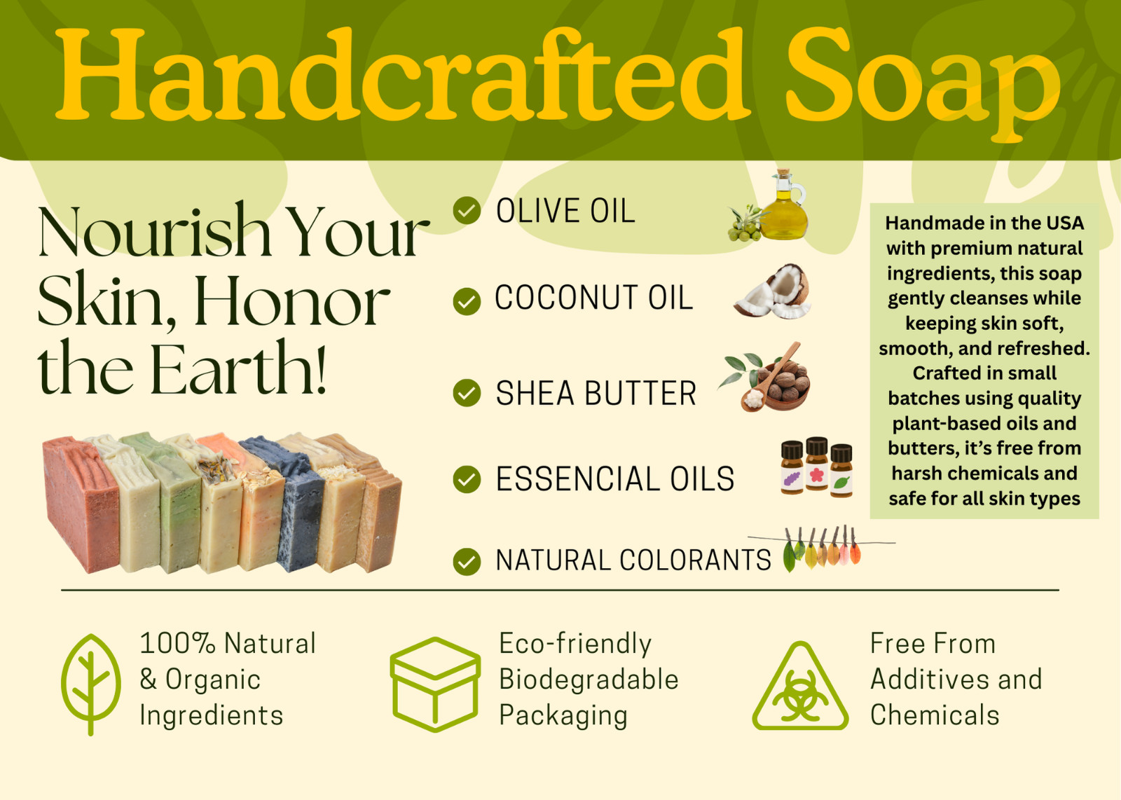 Handmade Organic Artisan Soap Bars, All Natural Moistirizing and Exfoliant Bars