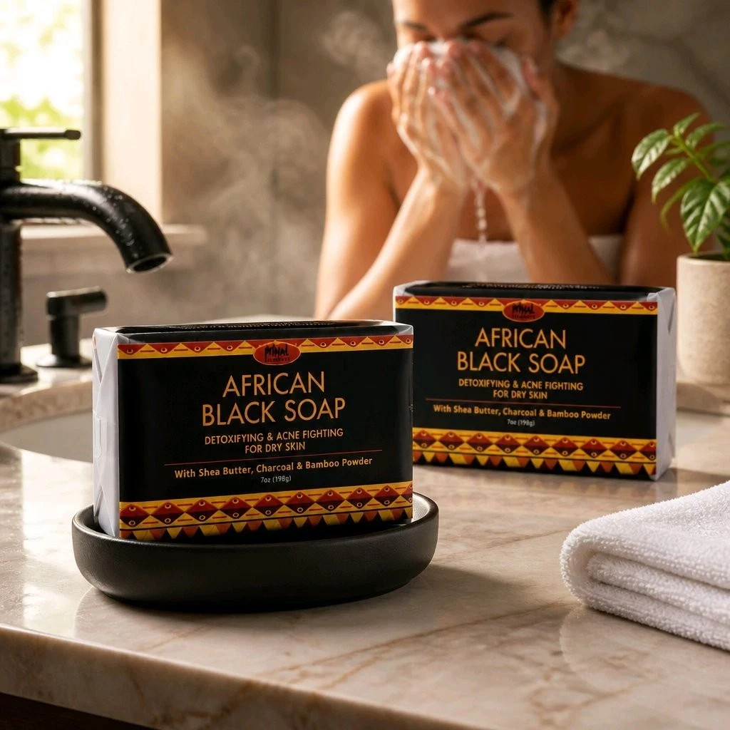African Black Soap Detoxifying & Acne Fighting for Dry Skin – 7 oz; 2 bars