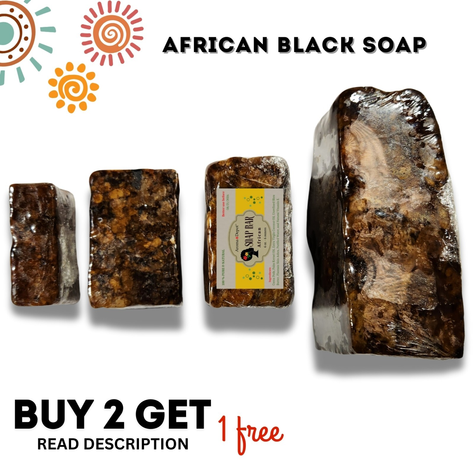 African Black Soap Bar 6 oz. Organic Raw Natural Soap Skin Body Hair Face Wash