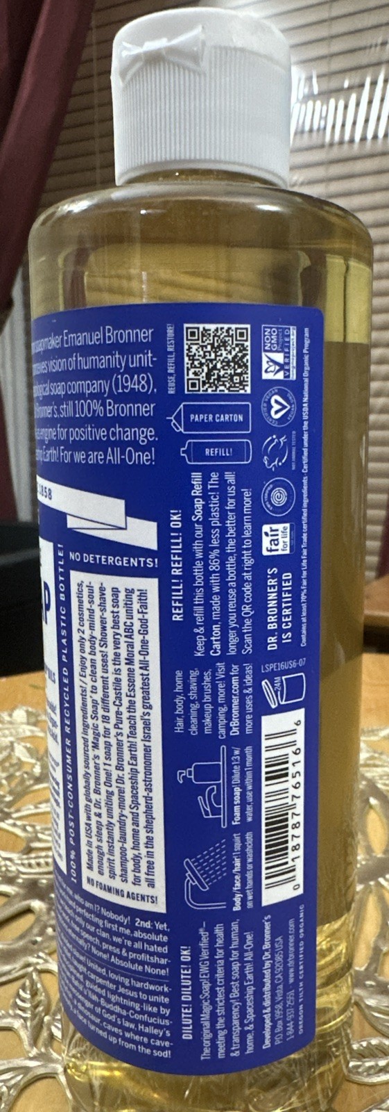 DR. BRONNER’S 18-In-1 pure-Castile Magic Soap Peppermint 16 FL OZ