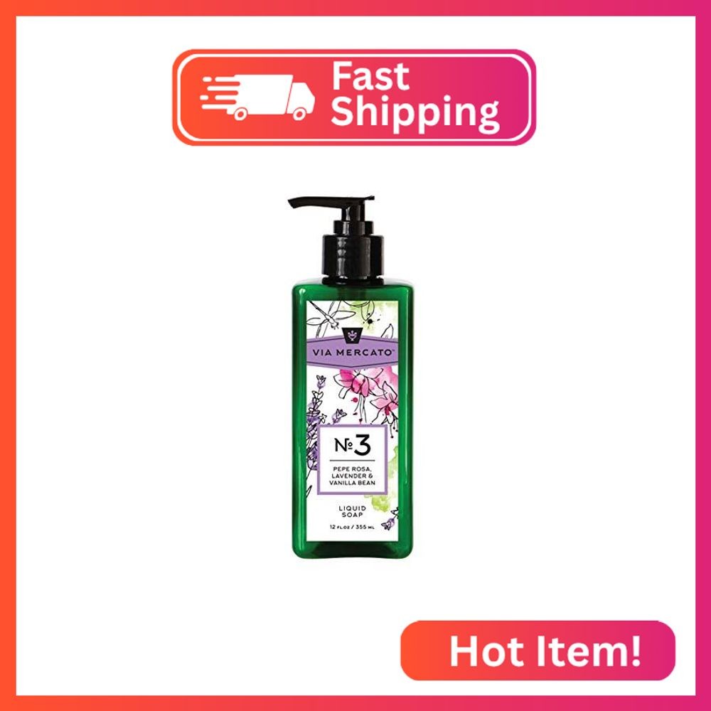 Via Mercato Liquid Soap, Shea Butter Enriched (12 oz), No. 3 – Pepe Rose, Lavend