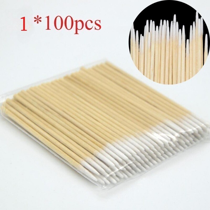 1*100PCS Cotton Swabs Pointed Swab Applicator Q-tips Wooden Sticks Applicator