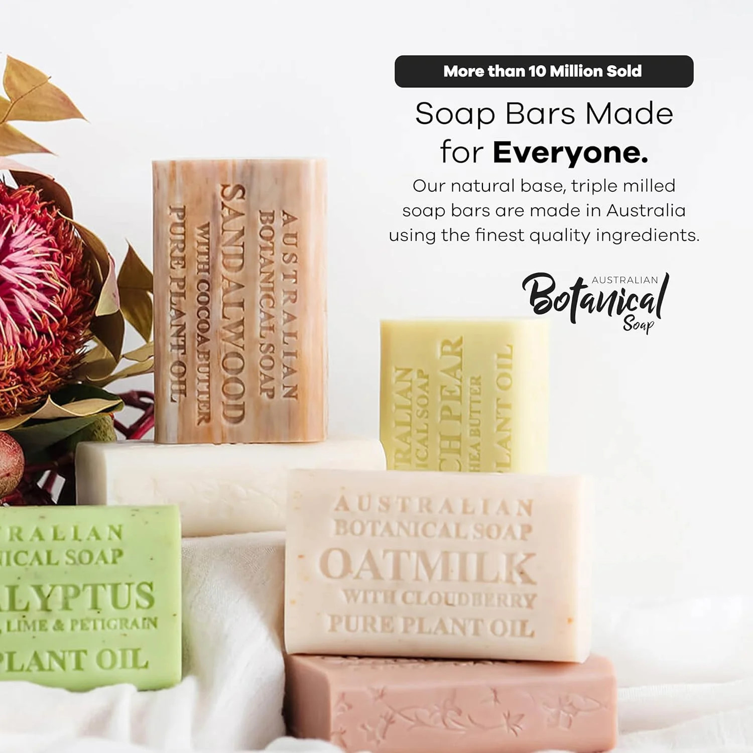 Australian Botanical Soap, 6.6 OZ, Coconut and Lime Oil, Triple Milled Bars made