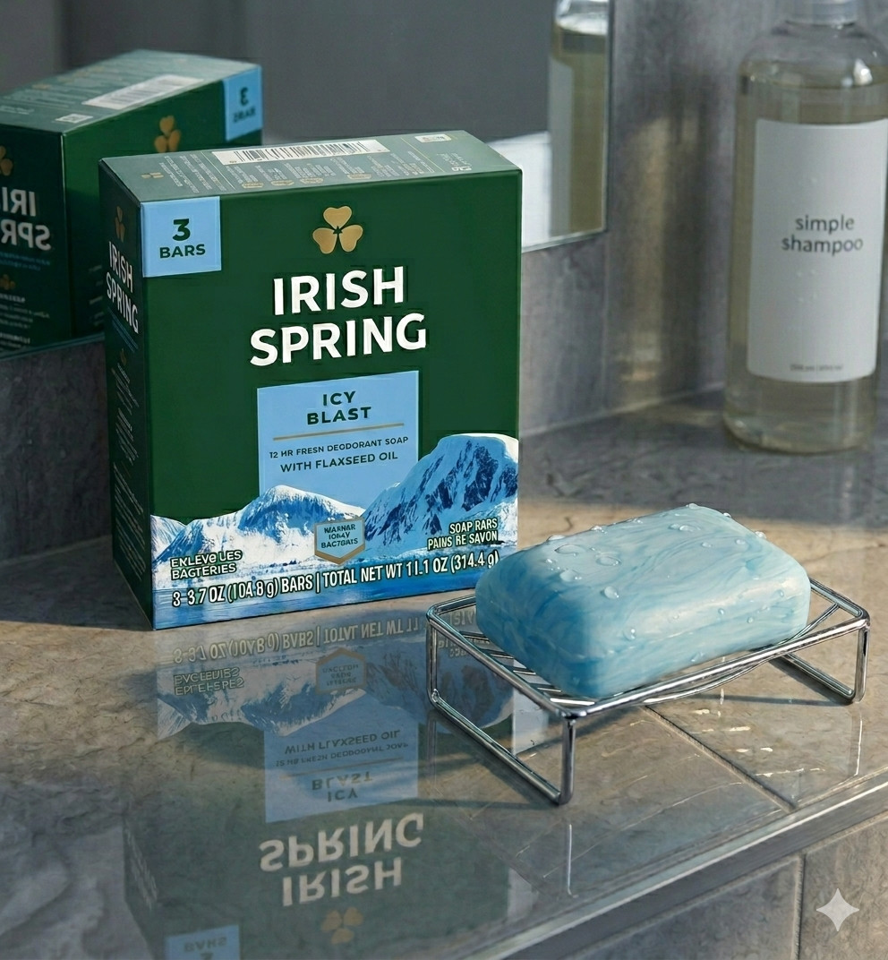 Irish Spring Icy Blast Bar Soap for Men, Mens Bar Soap, 3 PACK , 3.7 Oz Soap Bar