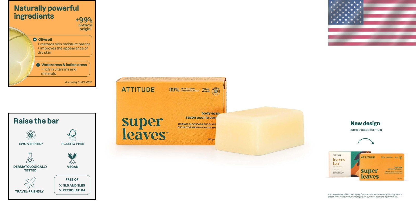 100% and Eco-Friendly ATTITUDE Body Soap Bar – 4 Oz, Natural Ingredients