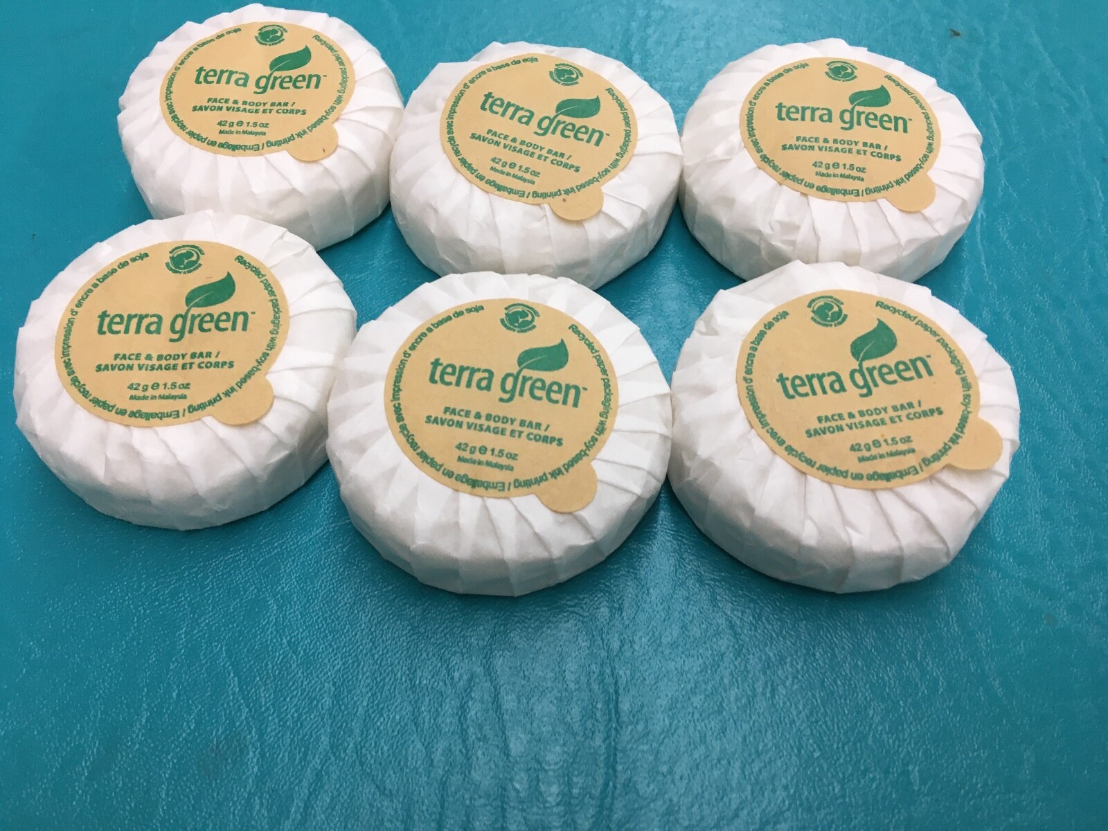 6 Terra Green Face and Body Soap Bar 1.5 oz Larger Size Travel 1 1/2 Ounce