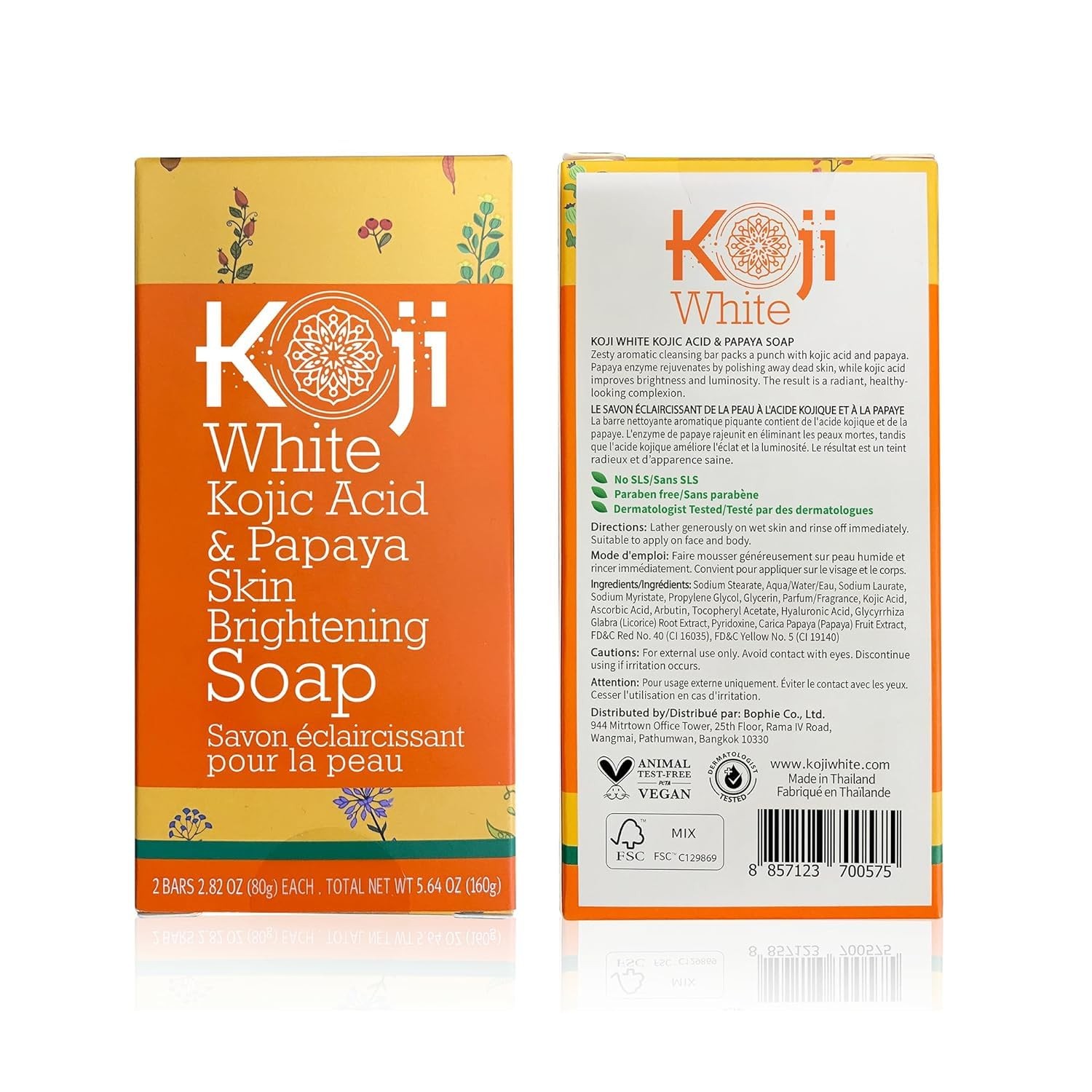 Koji White Kojic Acid & Papaya Skin Brightening Soap, Exfoliating Faci