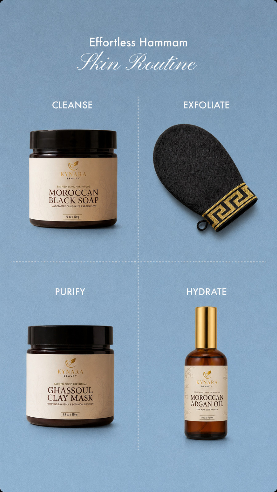 Moroccan Hammam Spa Gift Set Black Soap Argan Oil Rhassoul Clay Kessa Mitt
