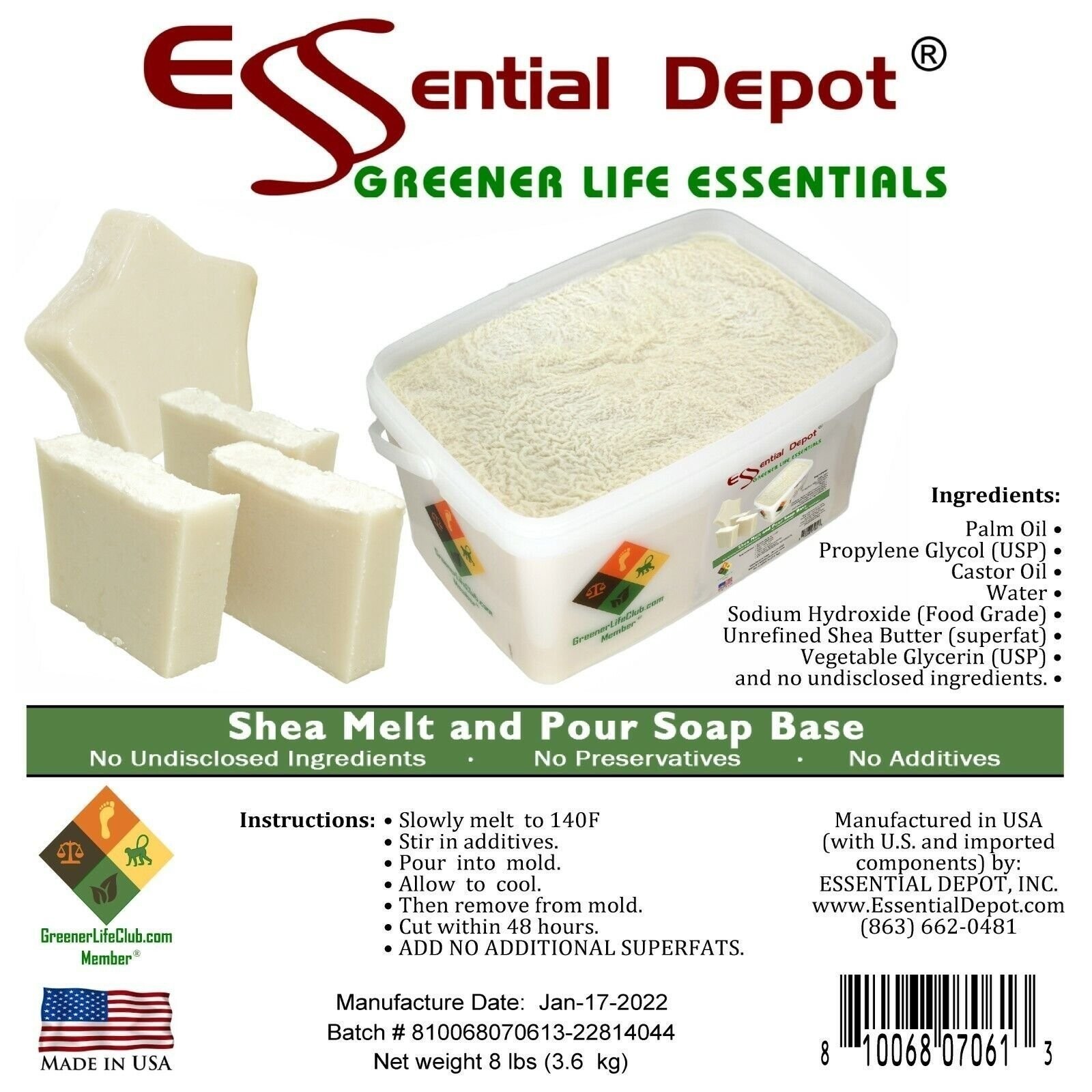 Shea Melt and Pour – 8 lbs – Greener Life Club Box