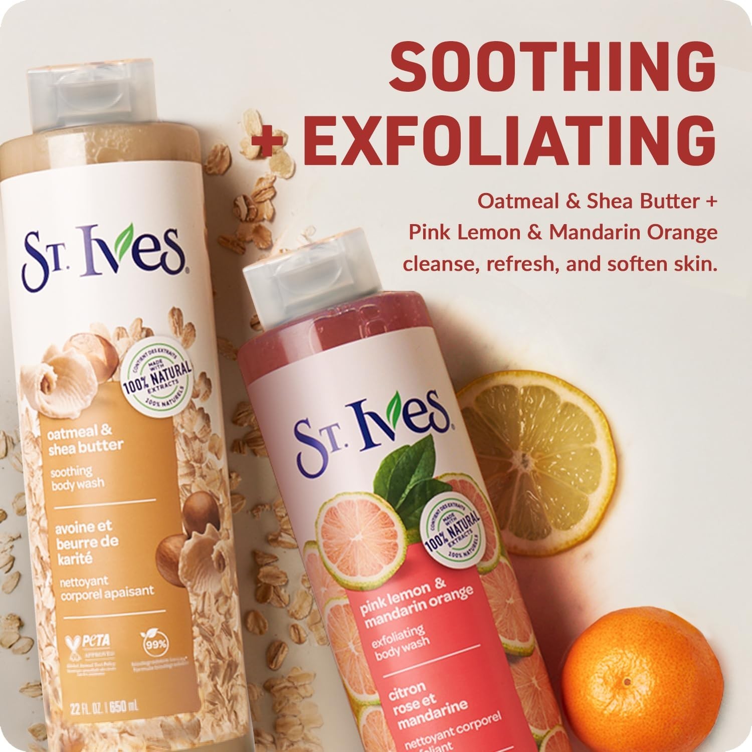 St. Ives Body Wash Variety 2-Pack – Soothing Oatmeal & Shea Butter + Exfol