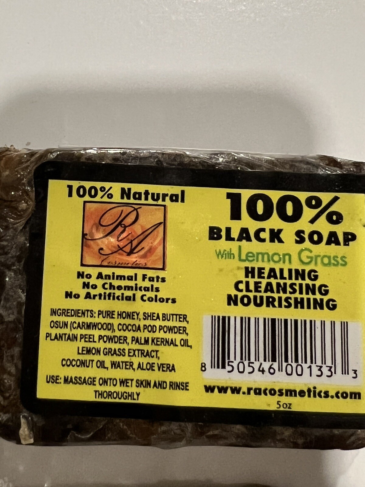 RA Cosmetics 100% Natural Black Soap Heals Nourishes Cleans Face Body Hair 5oz
