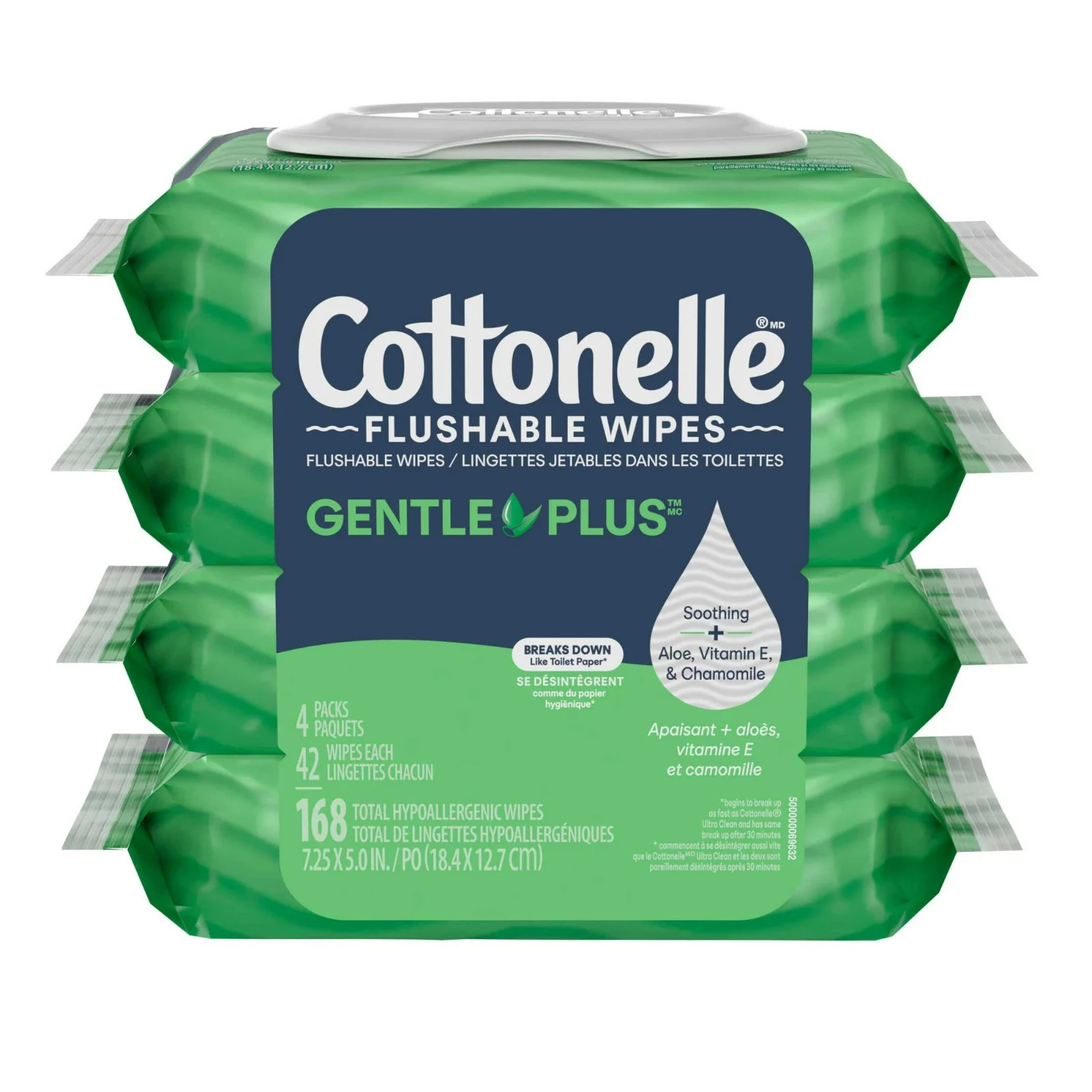 Cottonelle GentlePlus Flushable Wet Wipes, 4 Flip-Top Packs 168 Total Flushable.