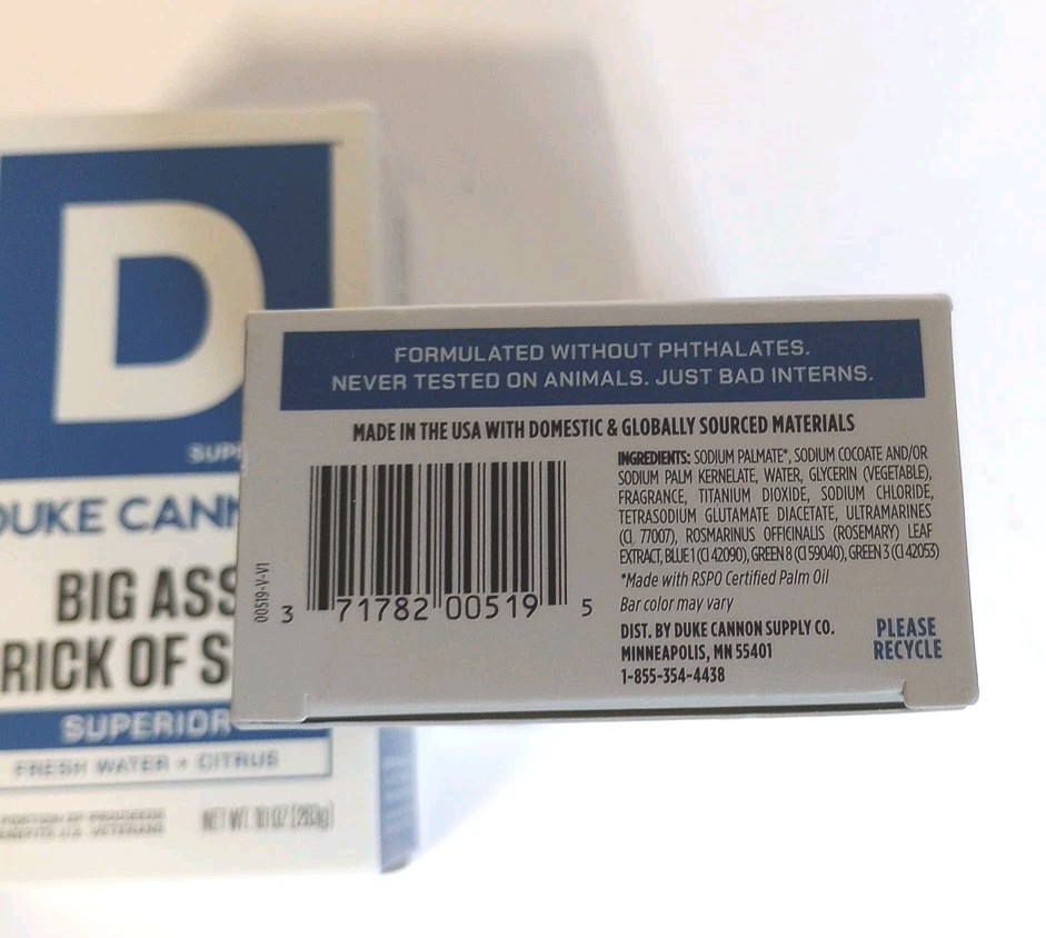 NEW Duke Cannon – Big Ass Brick of Soap Superior – Fresh Water + Citrus – 2 Bars