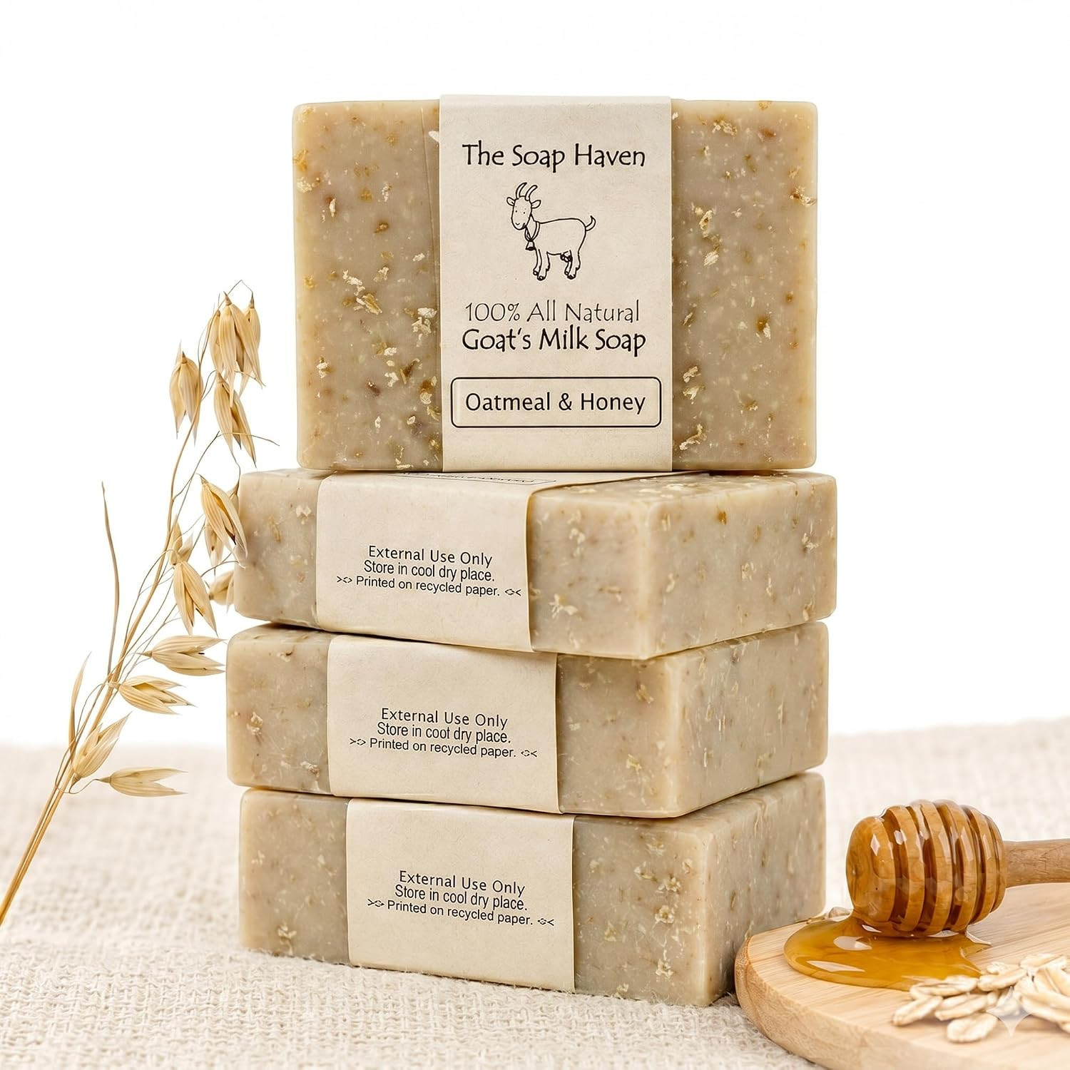 Oatmeal Soap – 4 Oatmeal & Honey Goat Milk Soap Bars, Handmade in USA, All Natur