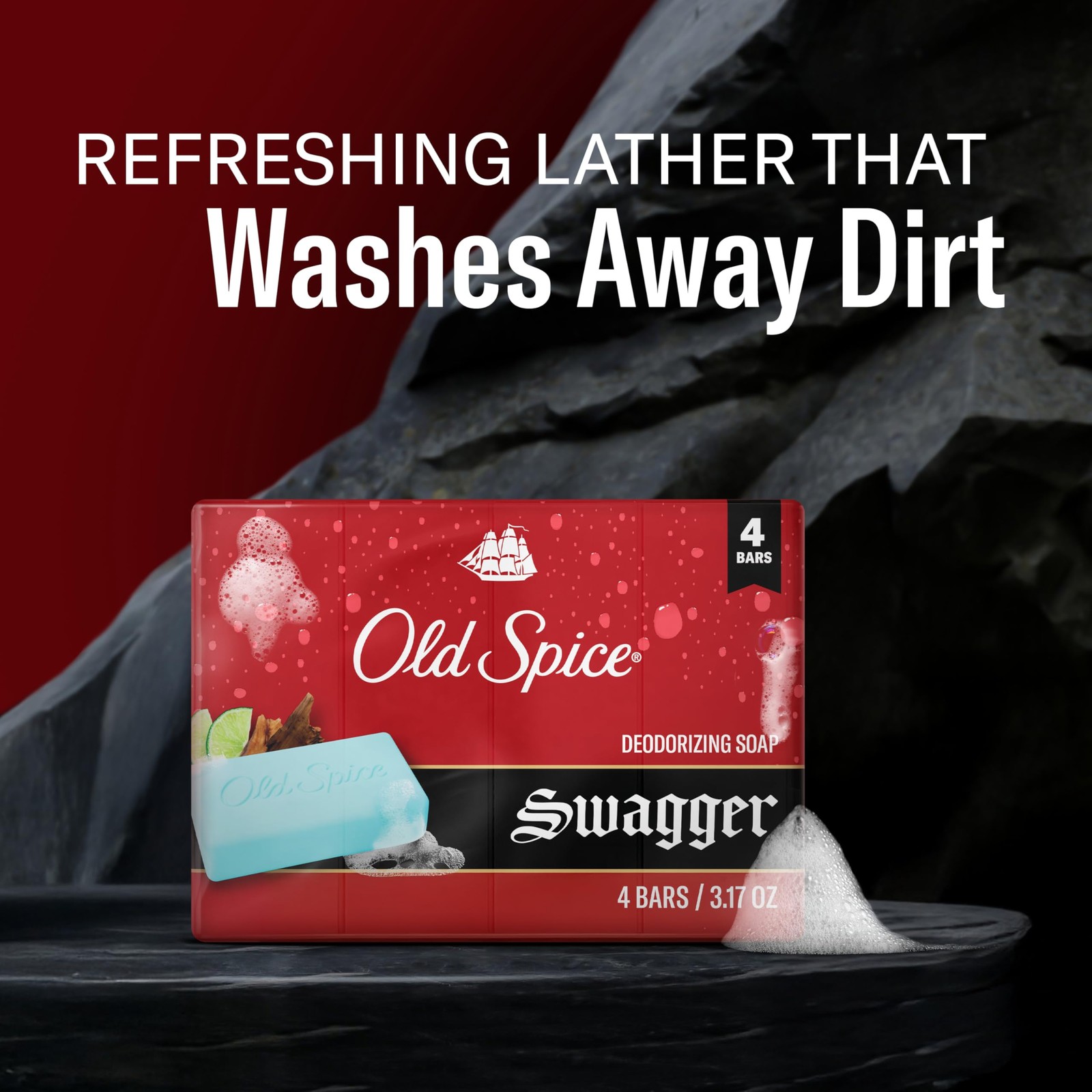 Old Spice Bar Soap for Men, Swagger with Lime + 3.17 Ounce (Pack of 4), Red