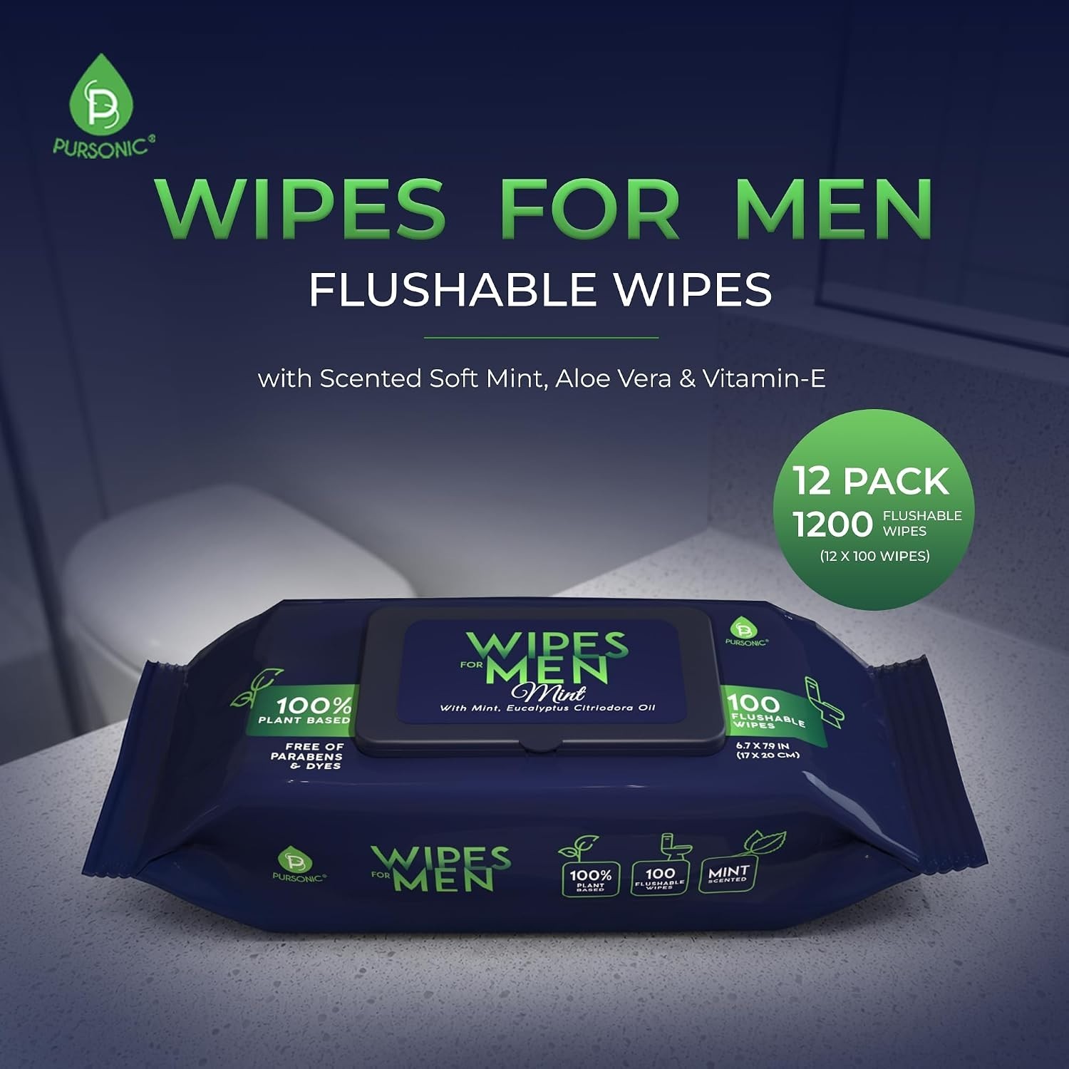 Mint Scented Flushable Wipes for Men Aloe Vera Vitamin E 1200 Count