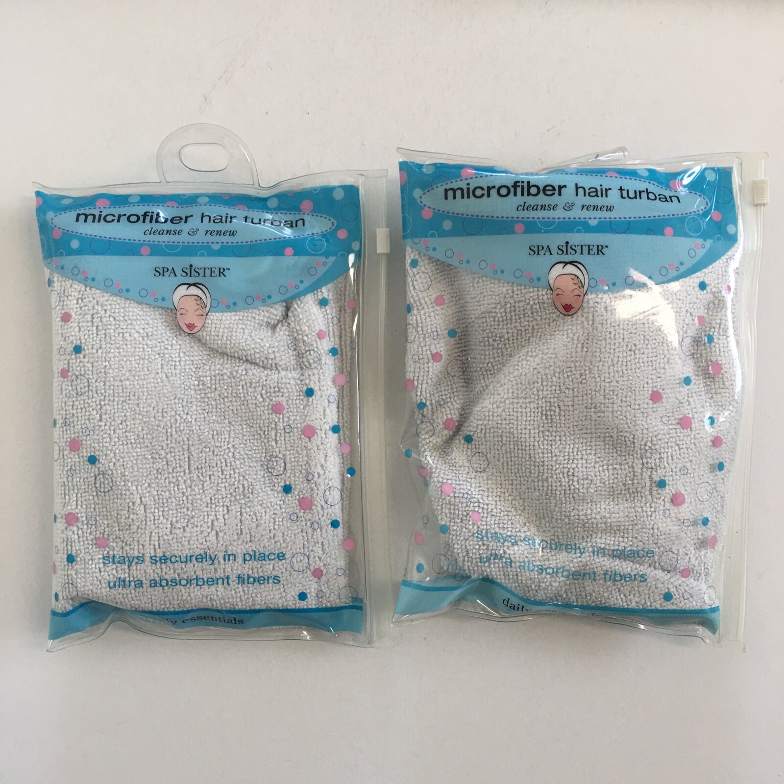 2 pk Spa Sister Microfiber Hair Turban Ultra Absorbent Drying Towel Twist Wrap