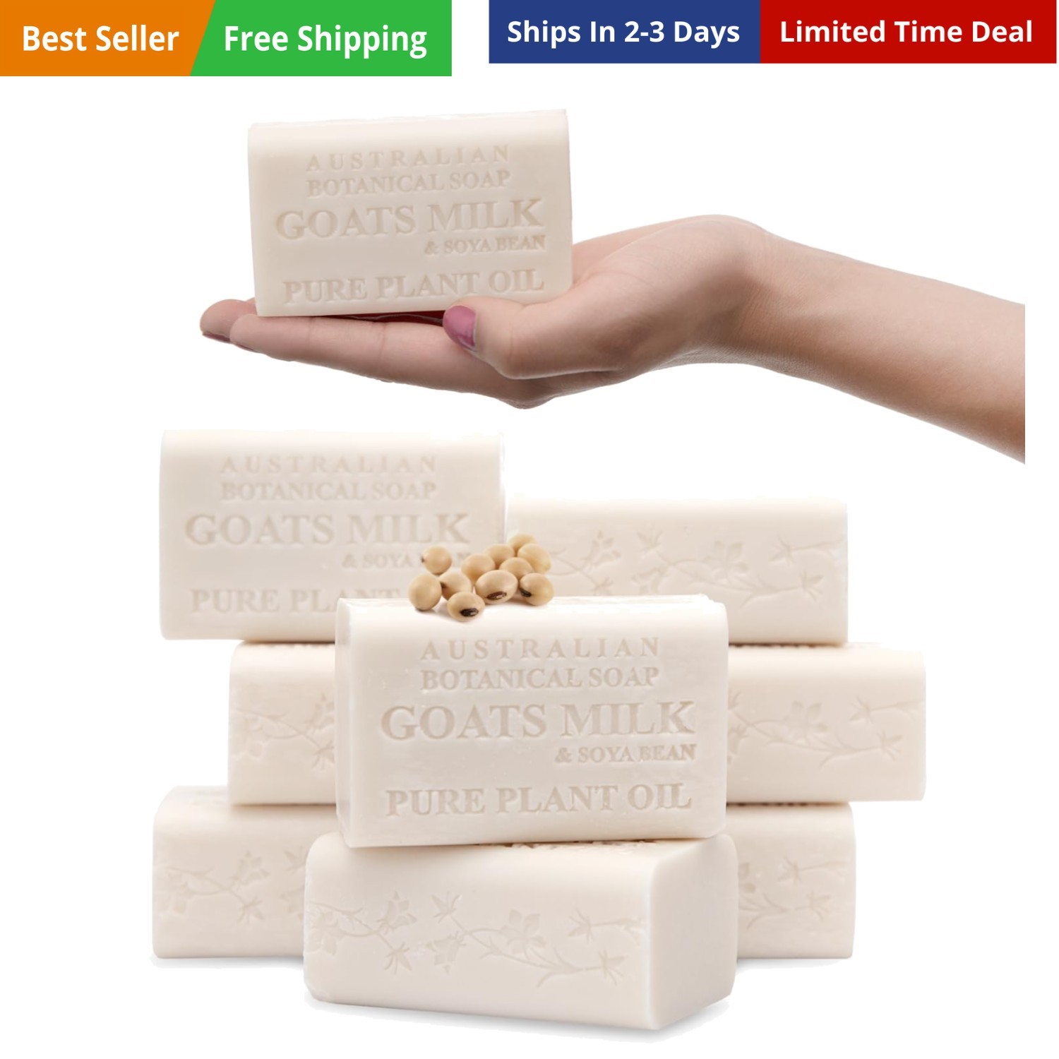 6.6 OZ, Pack of 8, Goat Milk Soap Bars with Soya Bean Oil, Enriched with Orga…