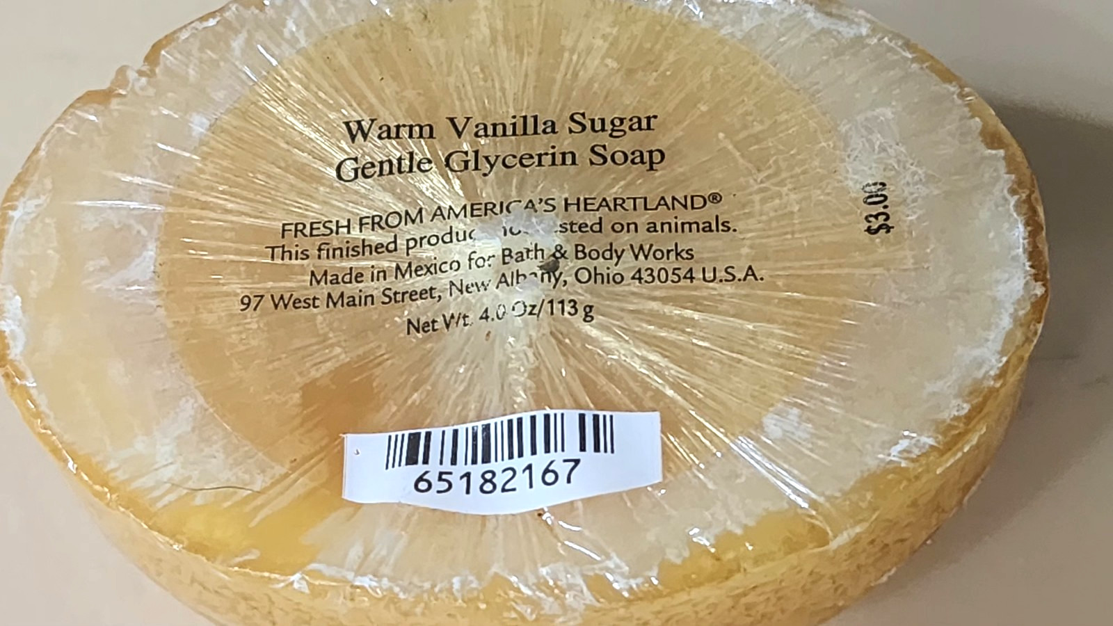 Bath & Body Works WARM VANILLA SUGAR Gentle Glycerin Bar Soap 4 oz/113g New RARE