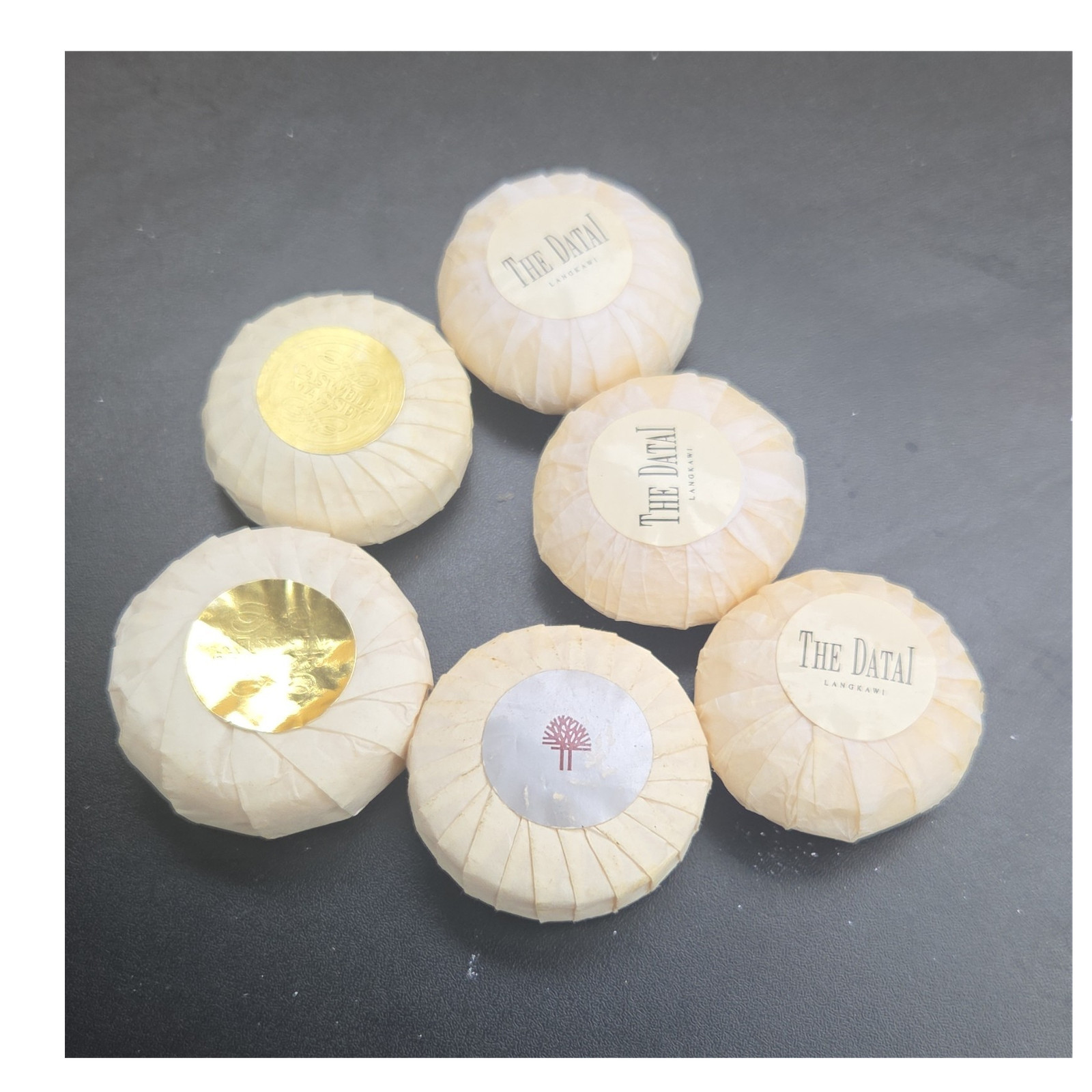 The Datai Round Body Bar Soap Multipack Lot of 6 Individually Wrapped, Beige