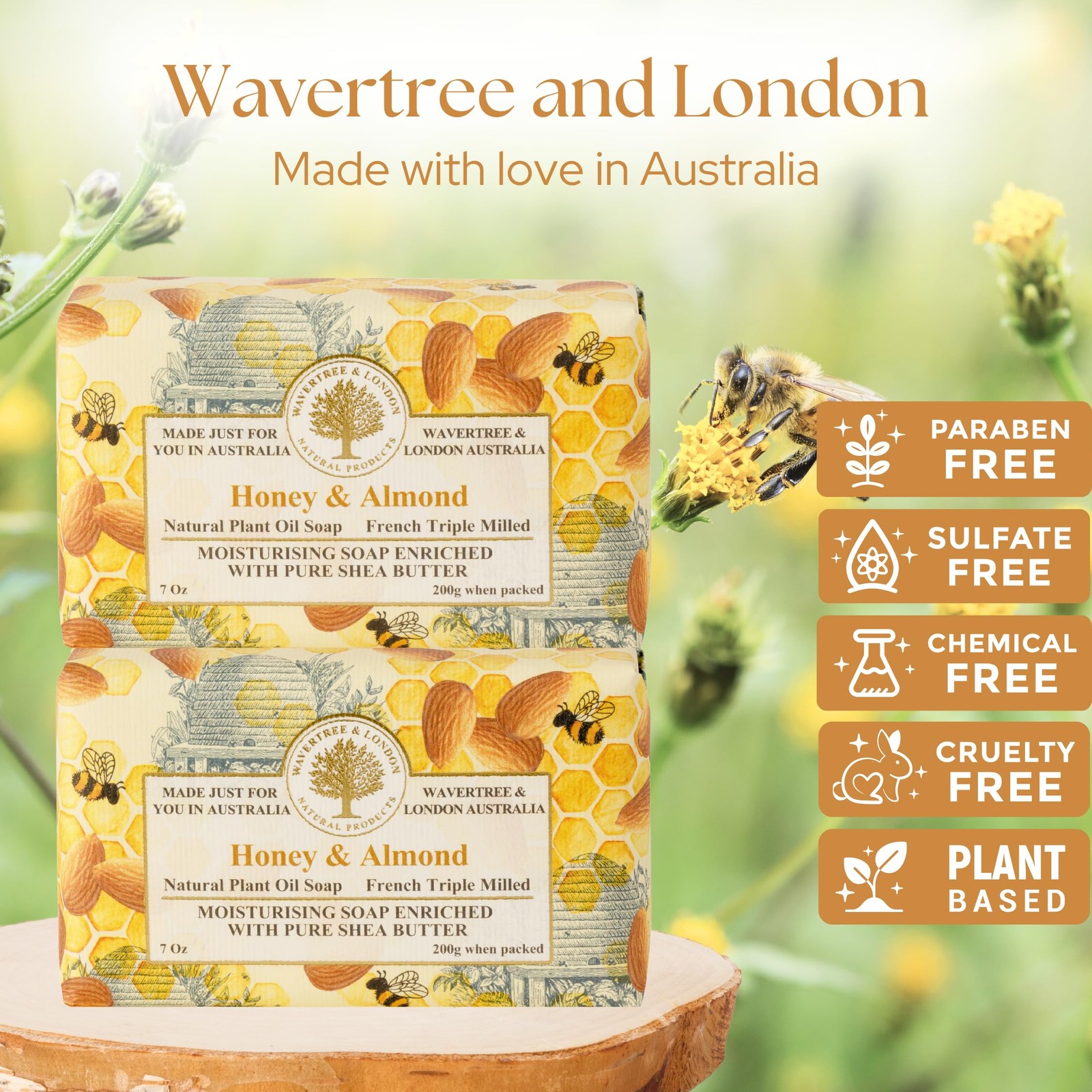 Honey Almond Scented Natural Soap (2 Bars), 7oz Moisturizing French Triple Mi…