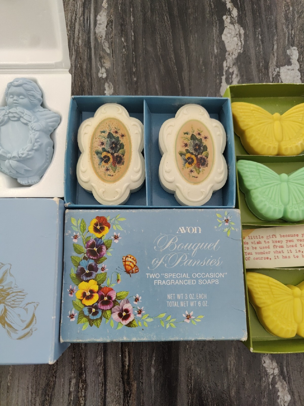 Vintage Avon Boxed Soap New in Box: Butterfly, Bouquet Pansies, Littlest Angels