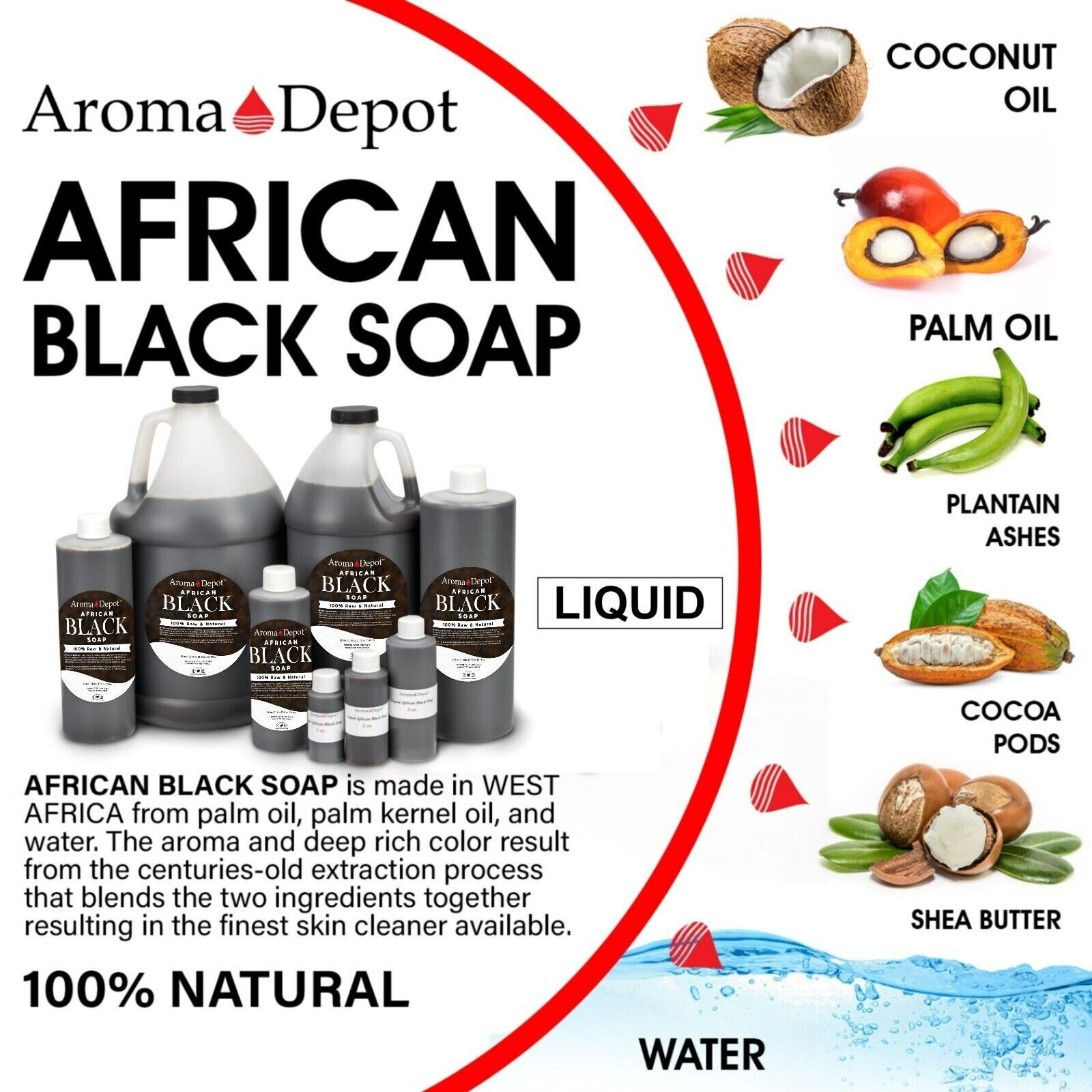 Black Soap Liquid 8 oz. Raw African Soap Natural Wash Face Body Hair Shampoo